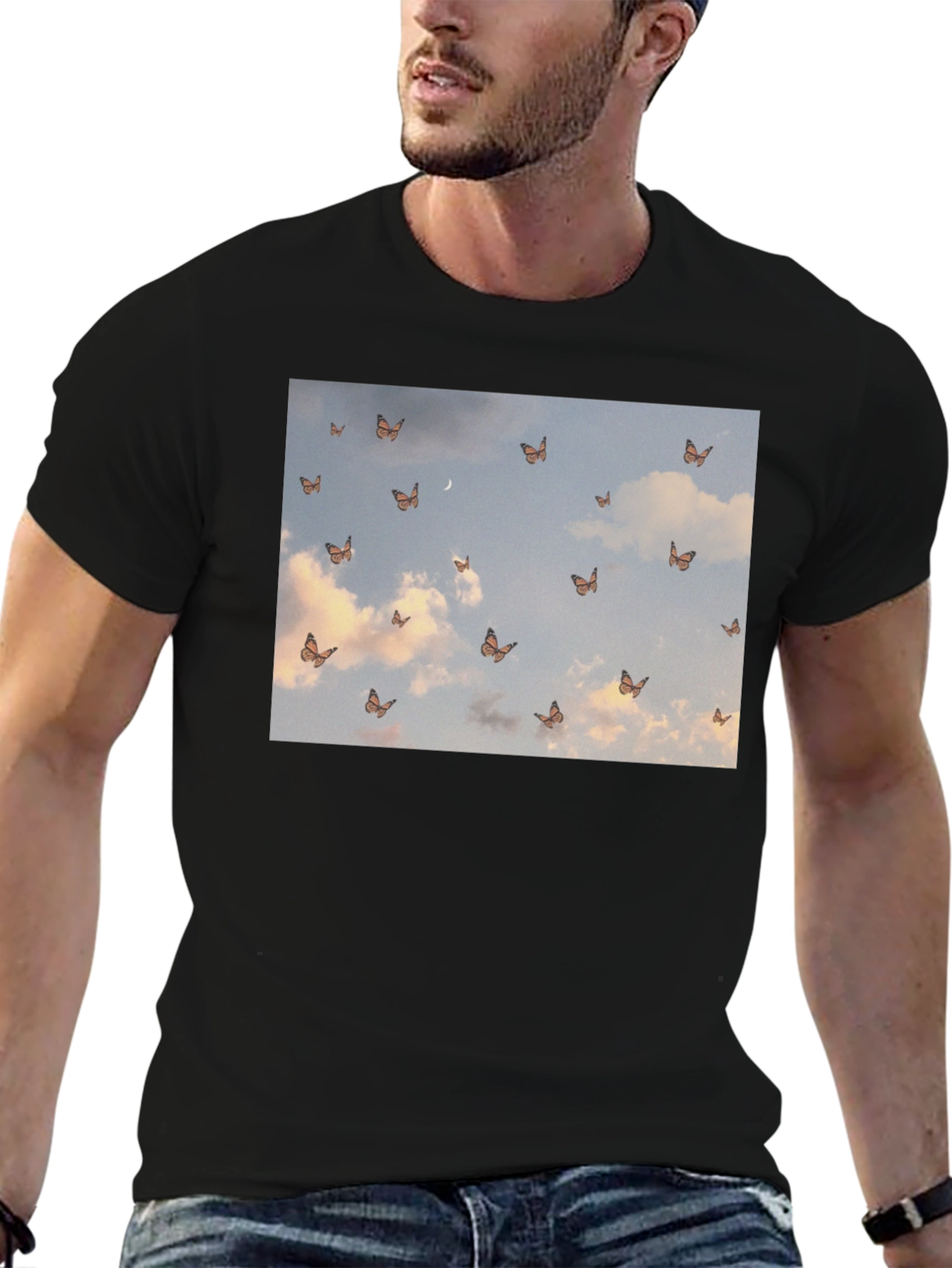 Butterfly Sky Graphic Black T-Shirt