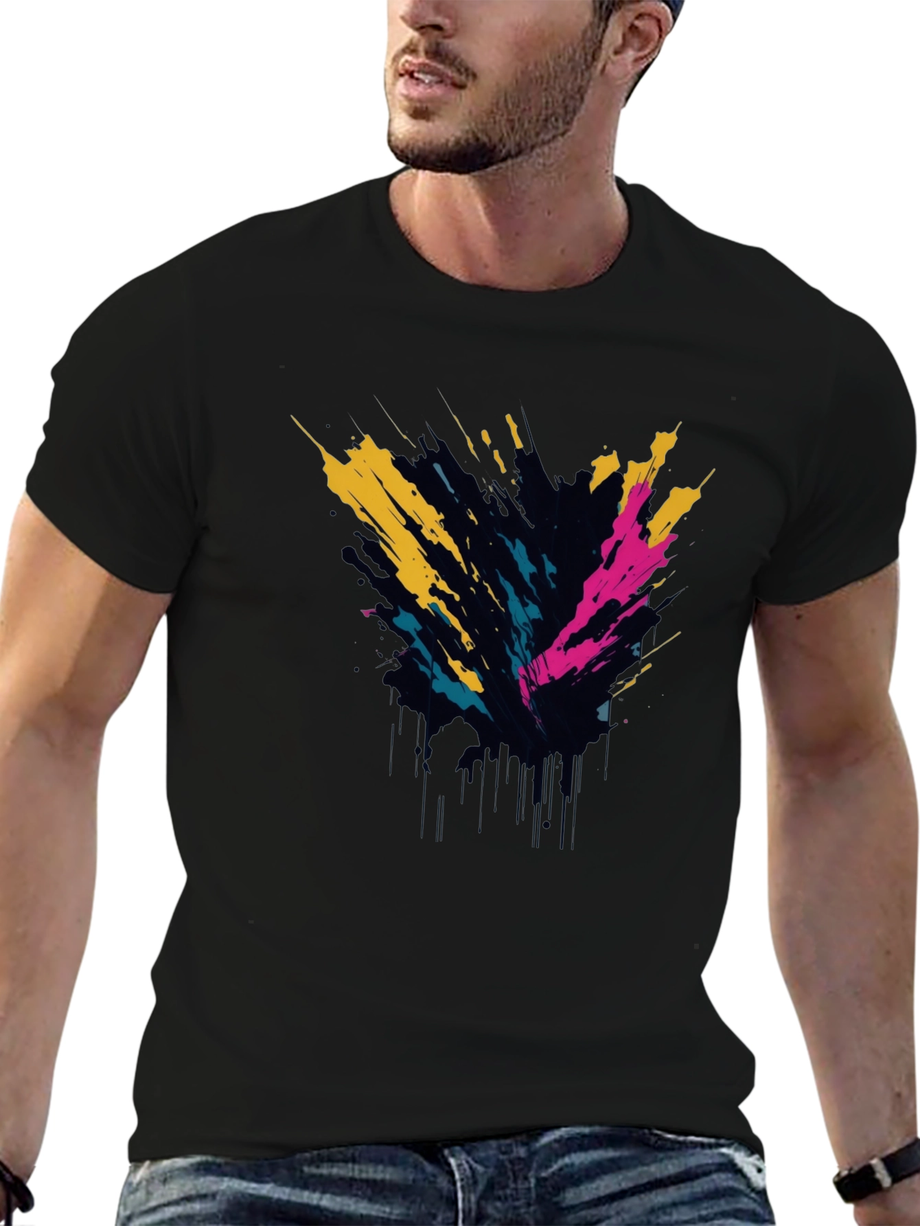 Abstract Splatter Graphic Tee - Mens Black T-Shirt