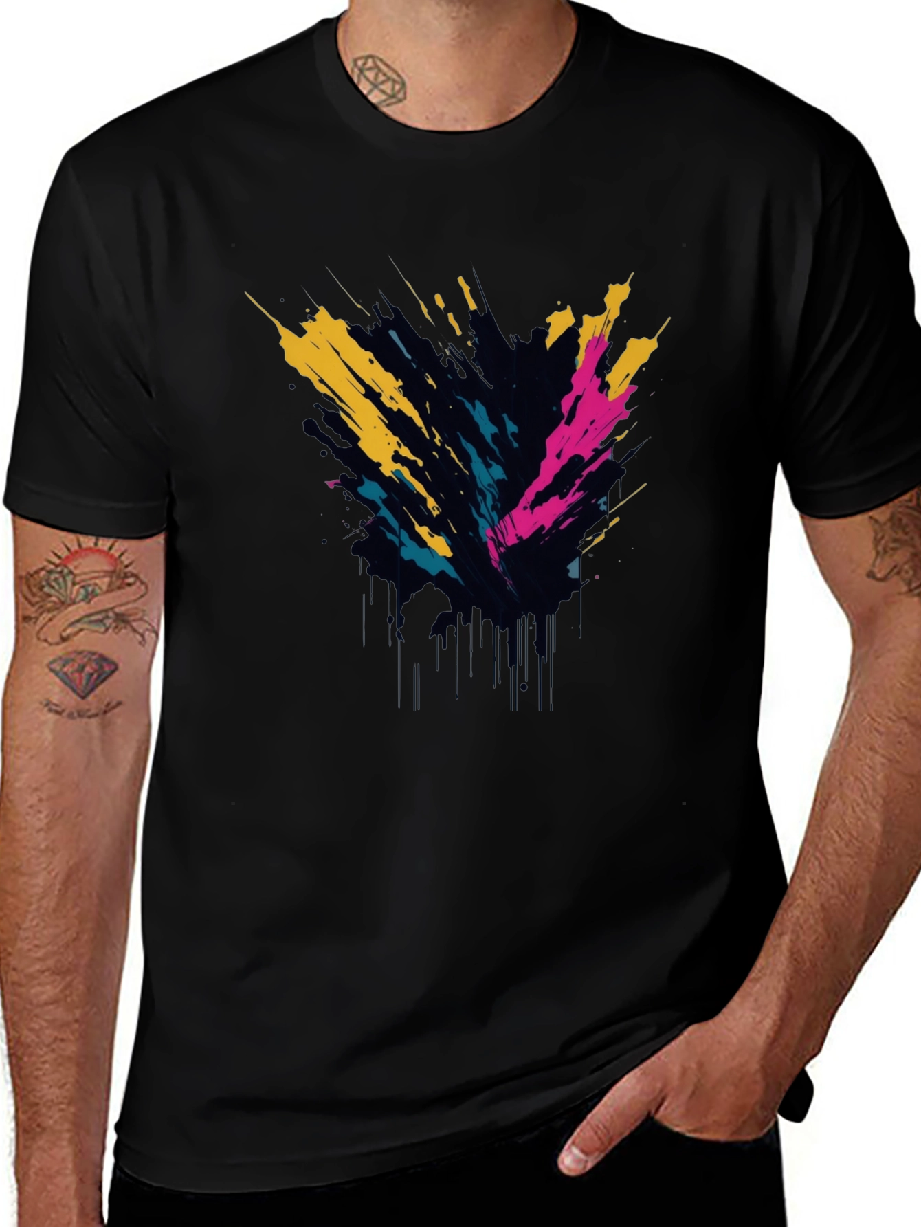 Abstract Splatter Graphic Tee - Mens Black T-Shirt