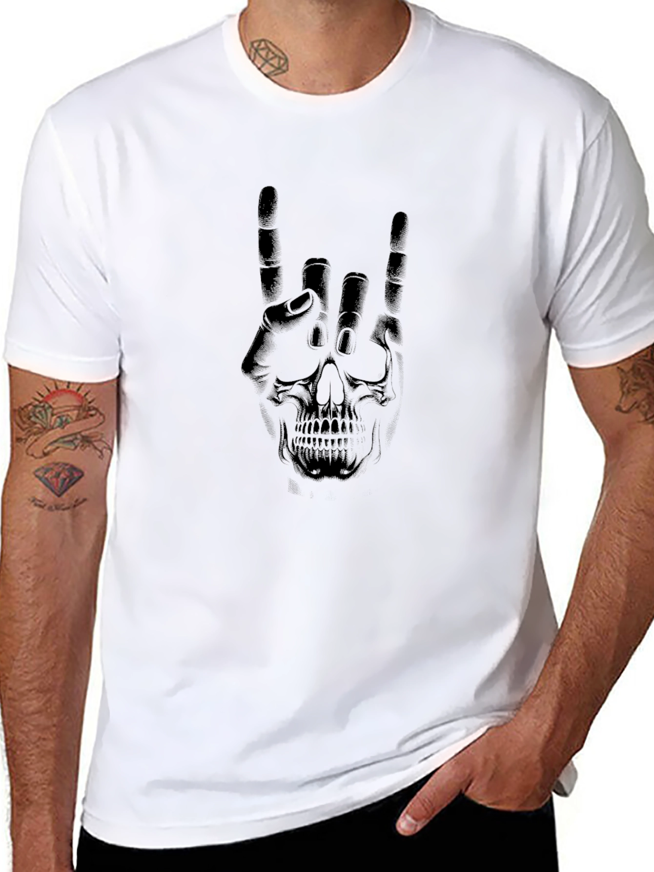 Rock On Skull Graphic Black T-Shirt