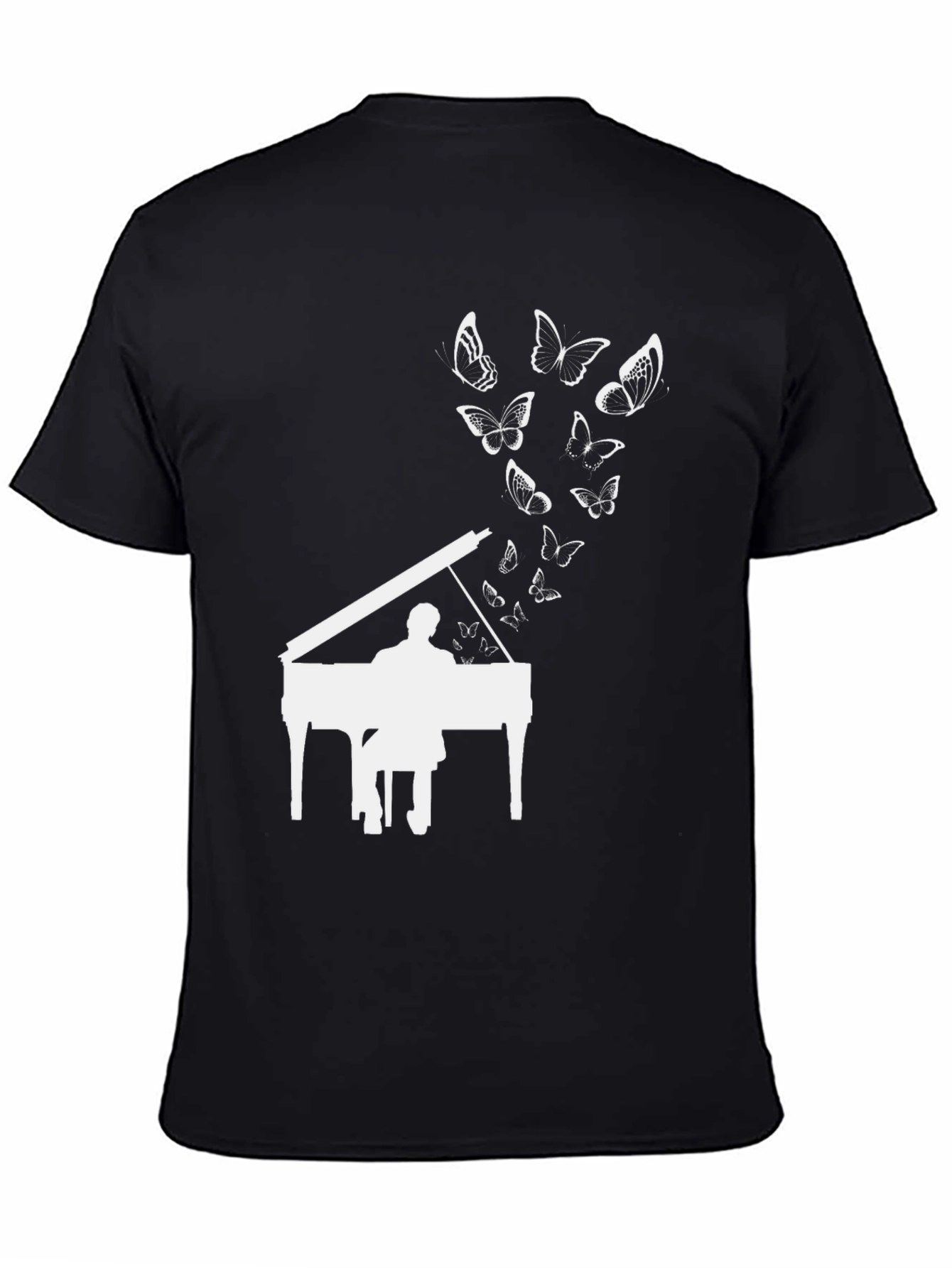 Piano & Butterflies Black Graphic T-Shirt