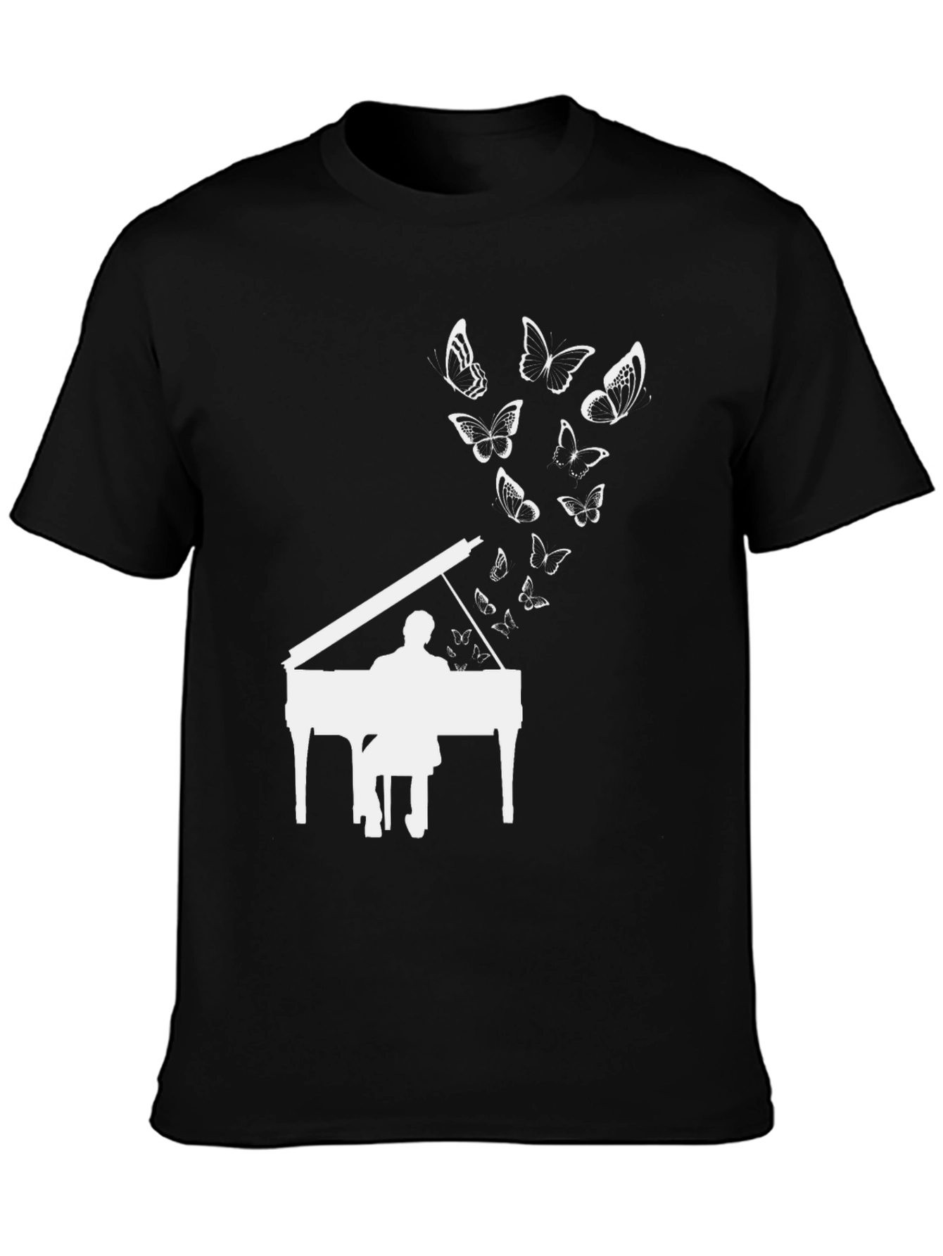 Piano & Butterflies Black Graphic T-Shirt