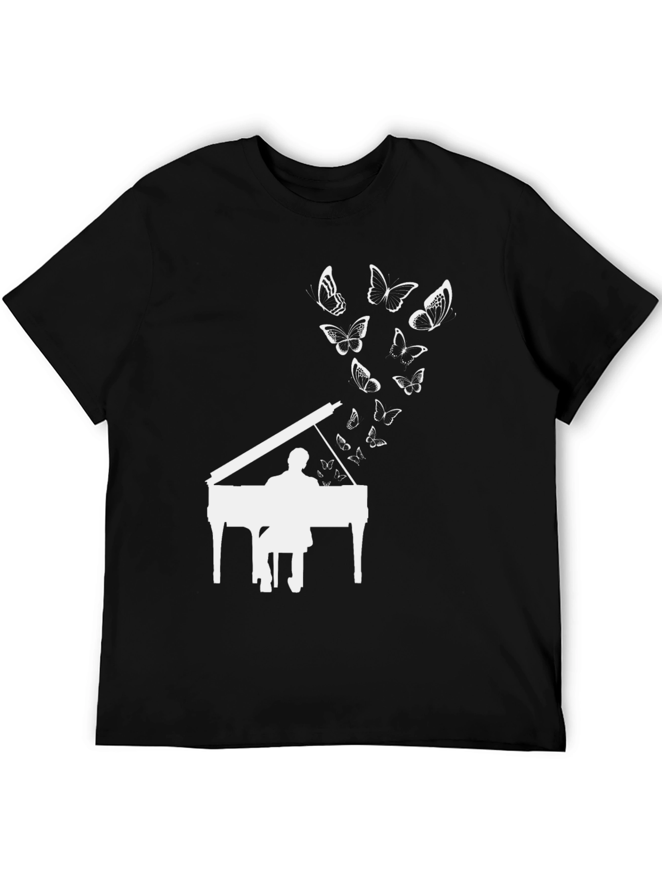Piano & Butterflies Black Graphic T-Shirt