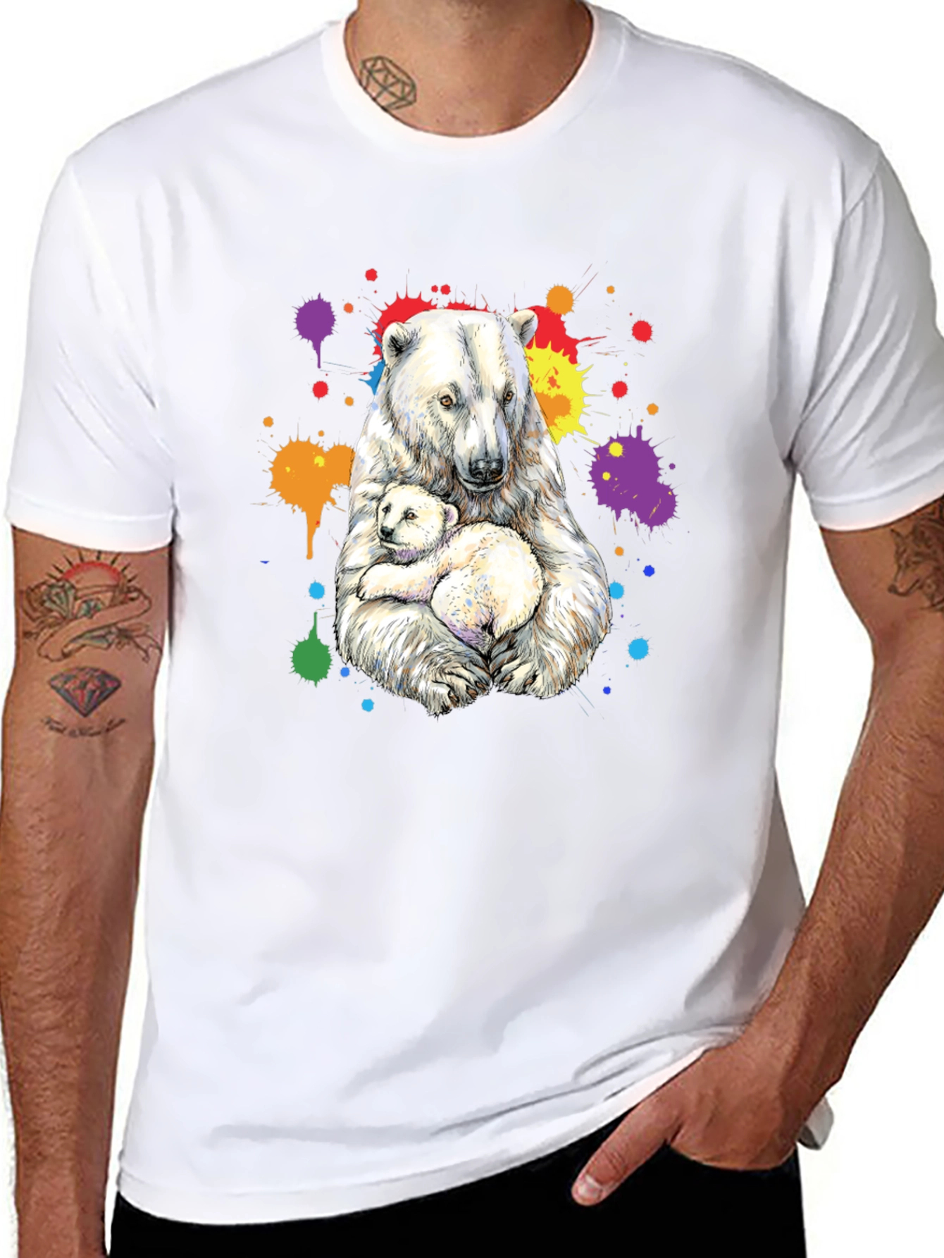 Polar Bear Family Graphic Tee - Black Cotton Blend