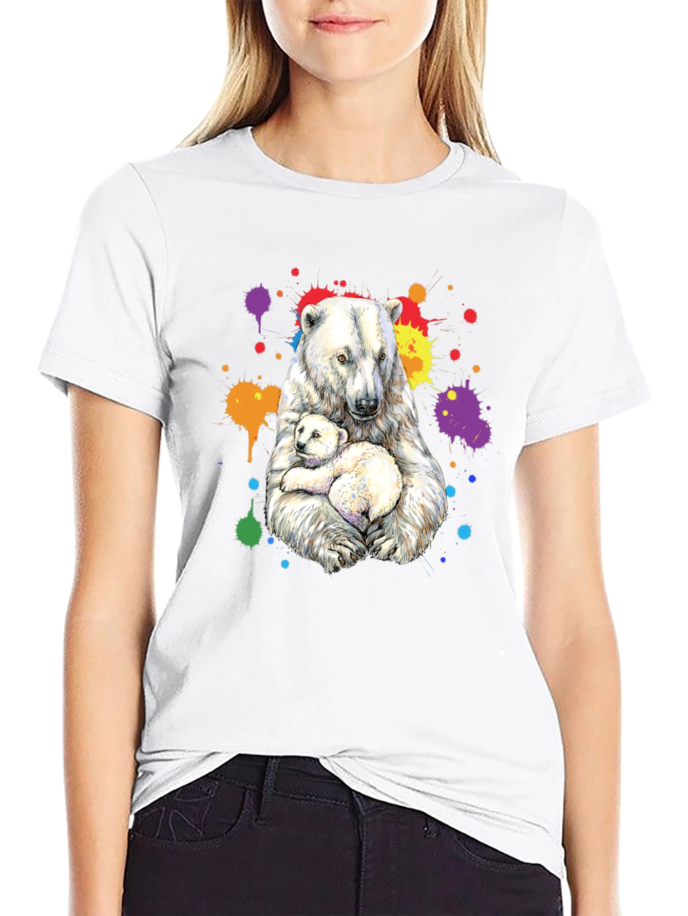 Polar Bear Family Graphic Tee - Black Cotton Blend