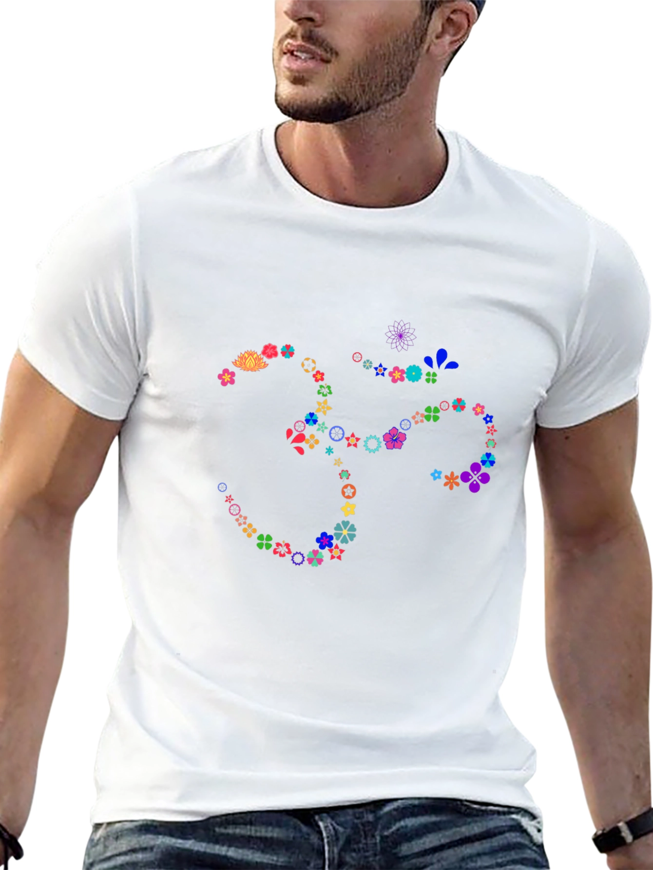 Floral Om Symbol Black T-Shirt