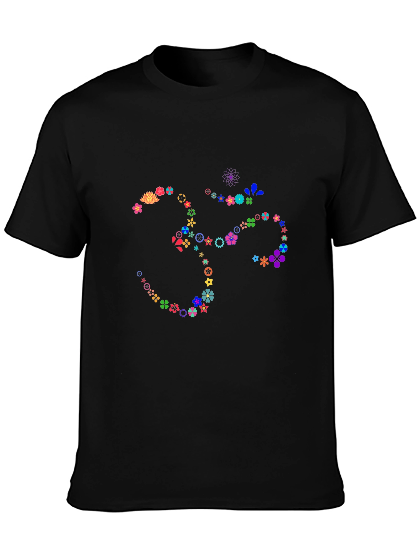 Floral Om Symbol Black T-Shirt