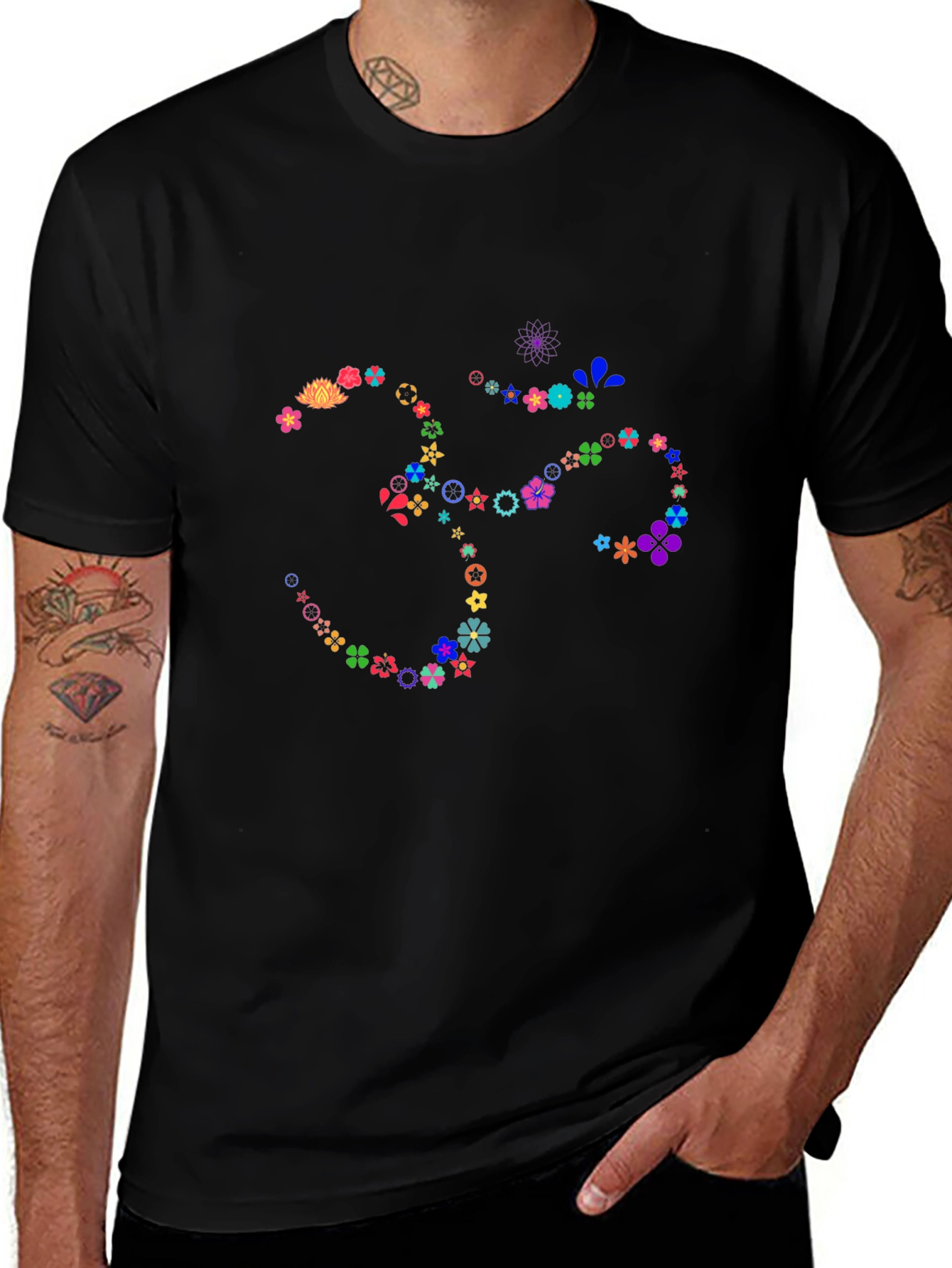 Floral Om Symbol Black T-Shirt