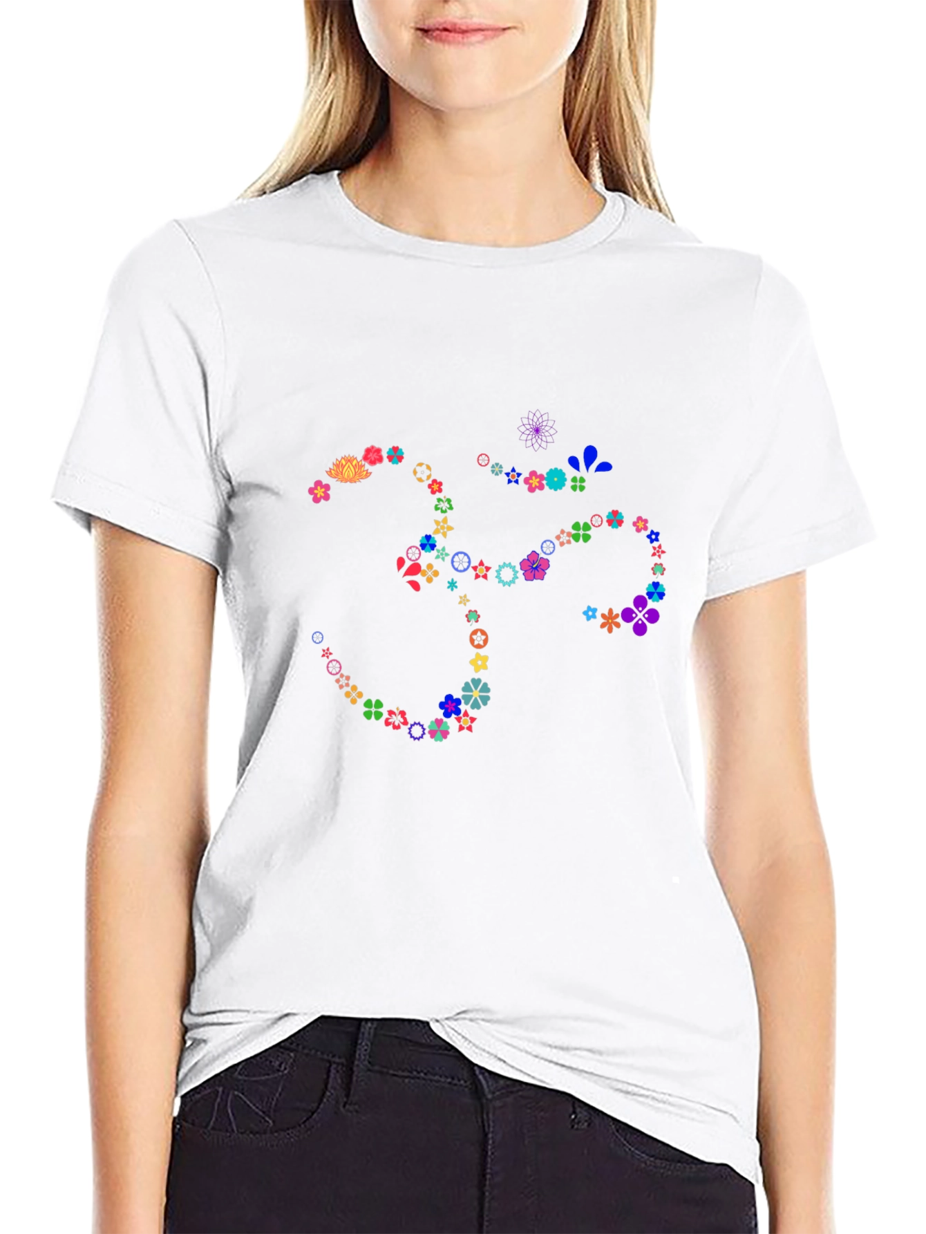 Floral Om Symbol Black T-Shirt