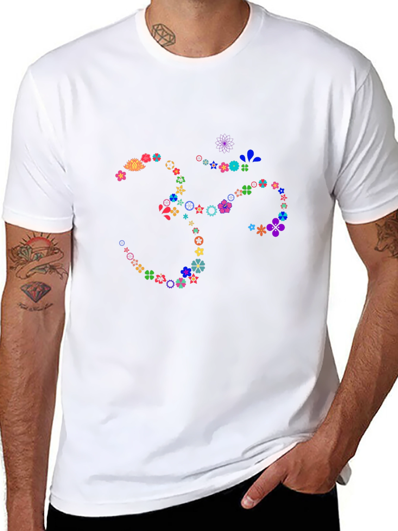 Floral Om Symbol Black T-Shirt