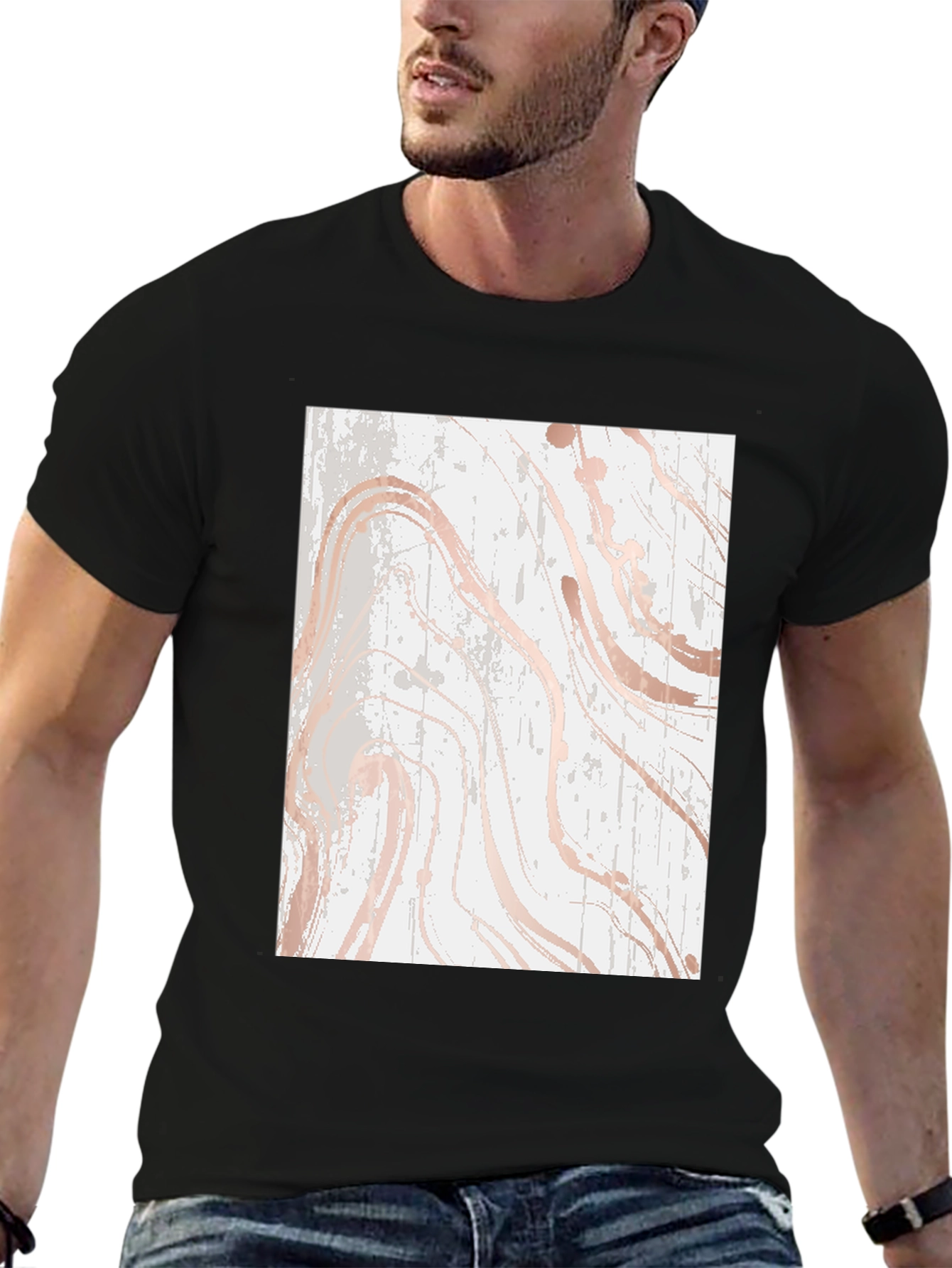 Modern Marble Print Black T-Shirt