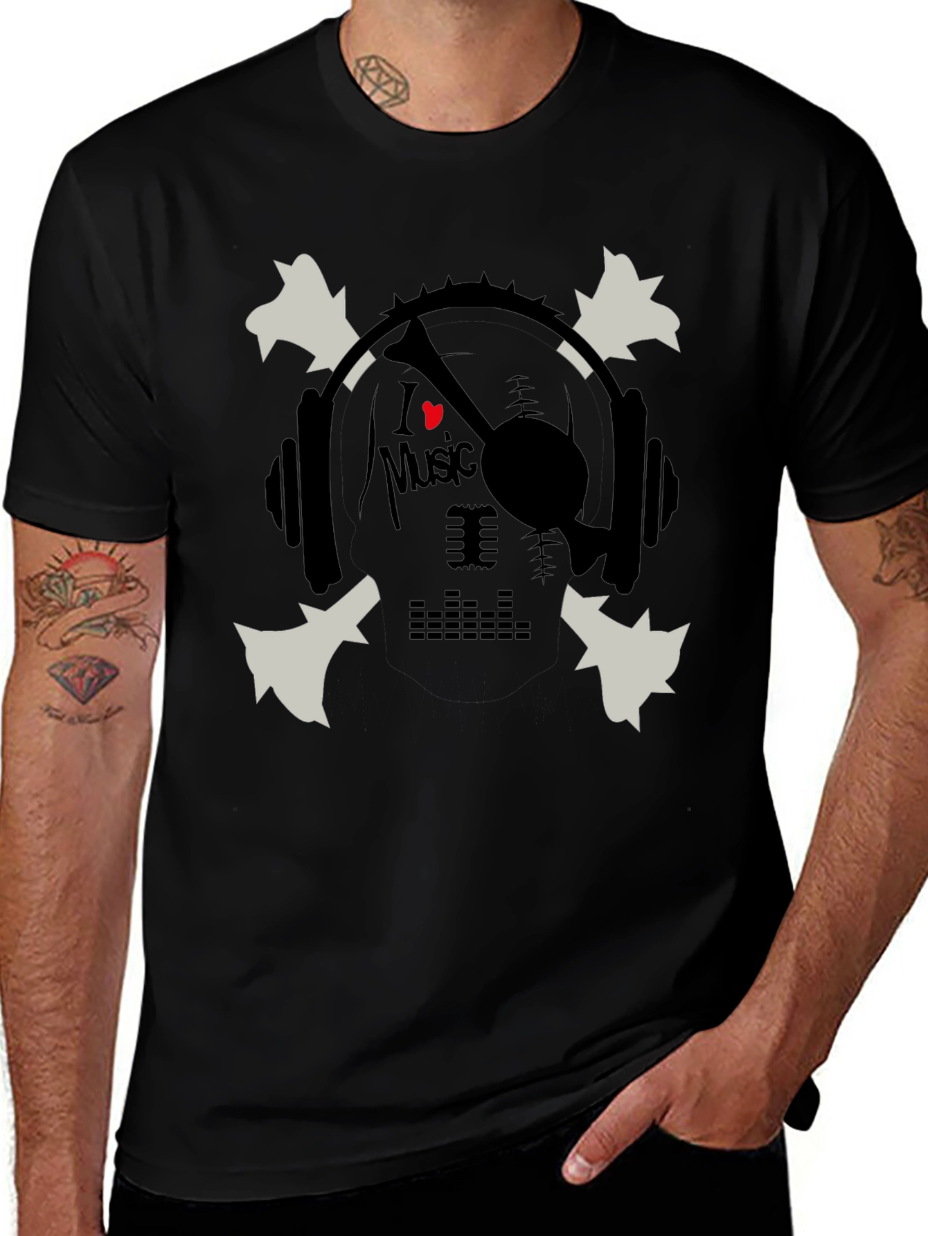 I Heart Music Skull & Headphones Graphic T-Shirt