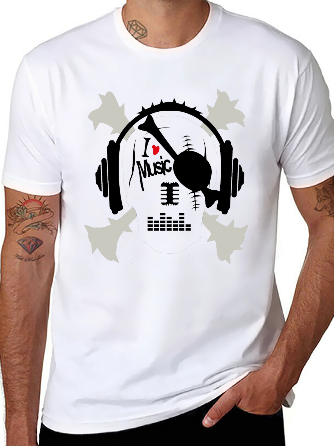 I Heart Music Skull & Headphones Graphic T-Shirt