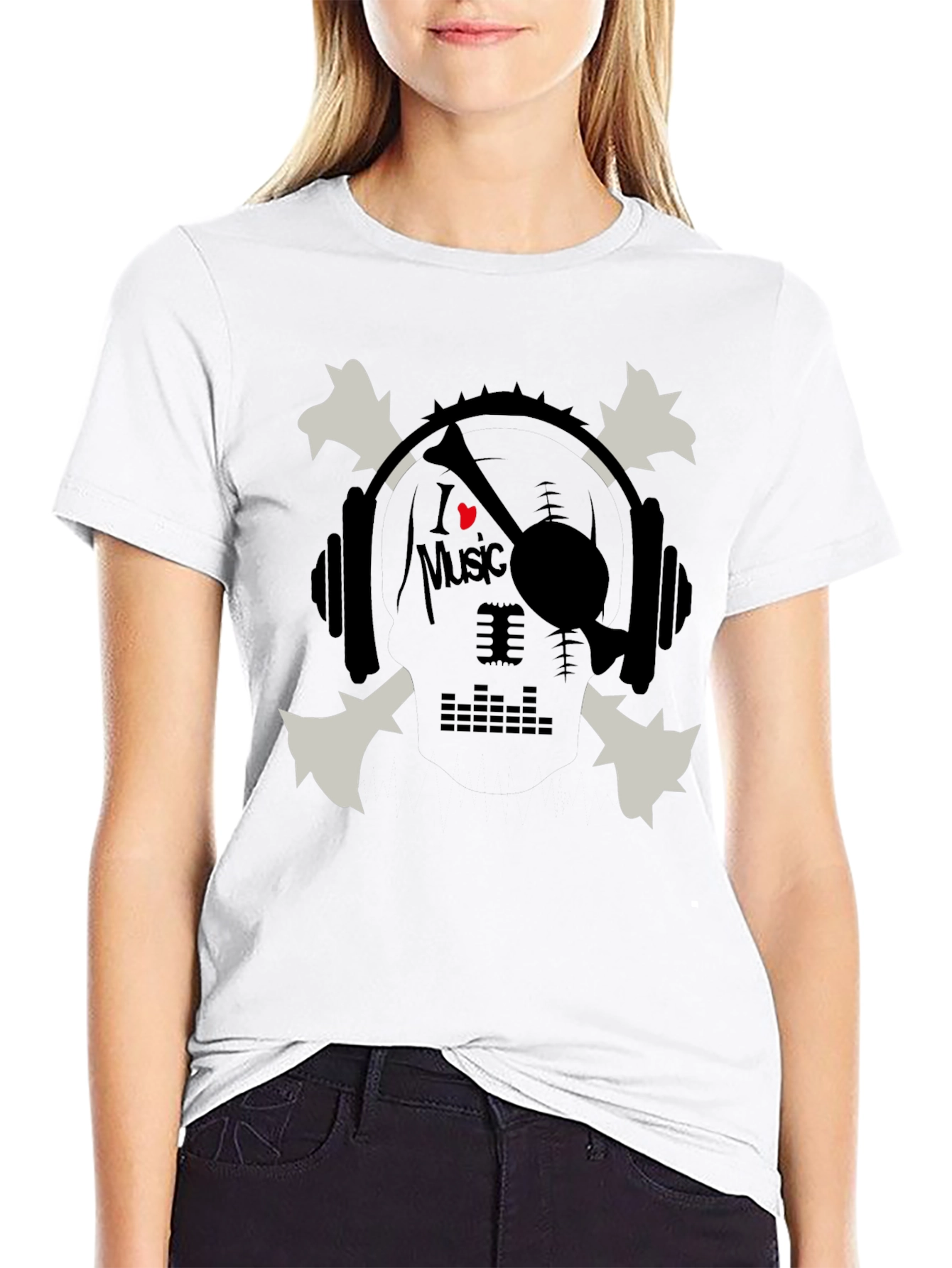I Heart Music Skull & Headphones Graphic T-Shirt