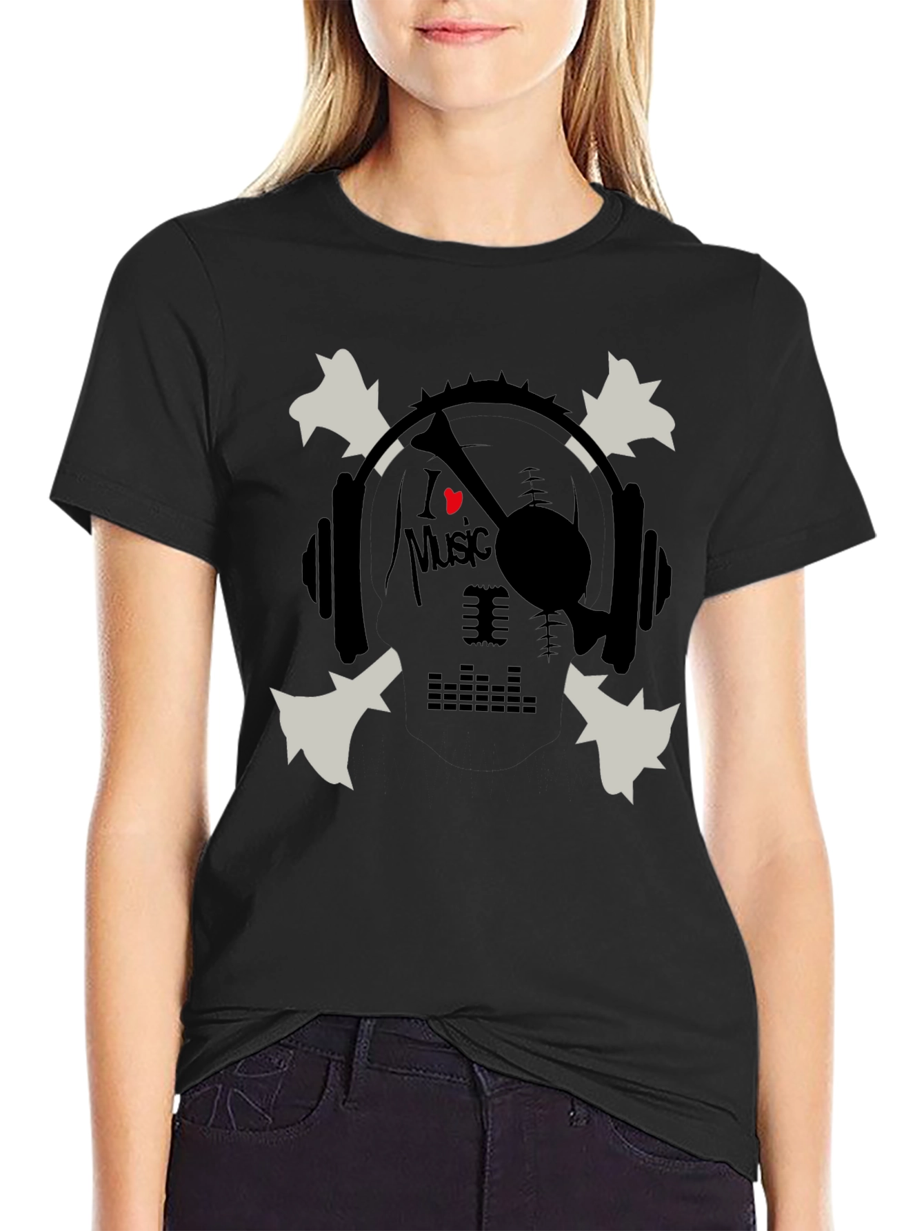 I Heart Music Skull & Headphones Graphic T-Shirt