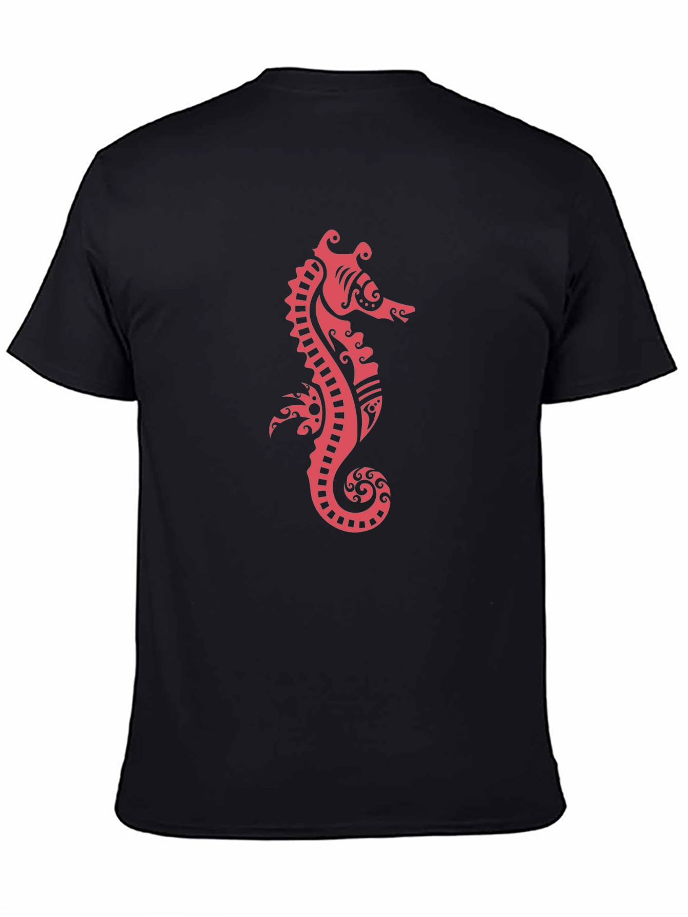 Black Tee with Red Seahorse Print