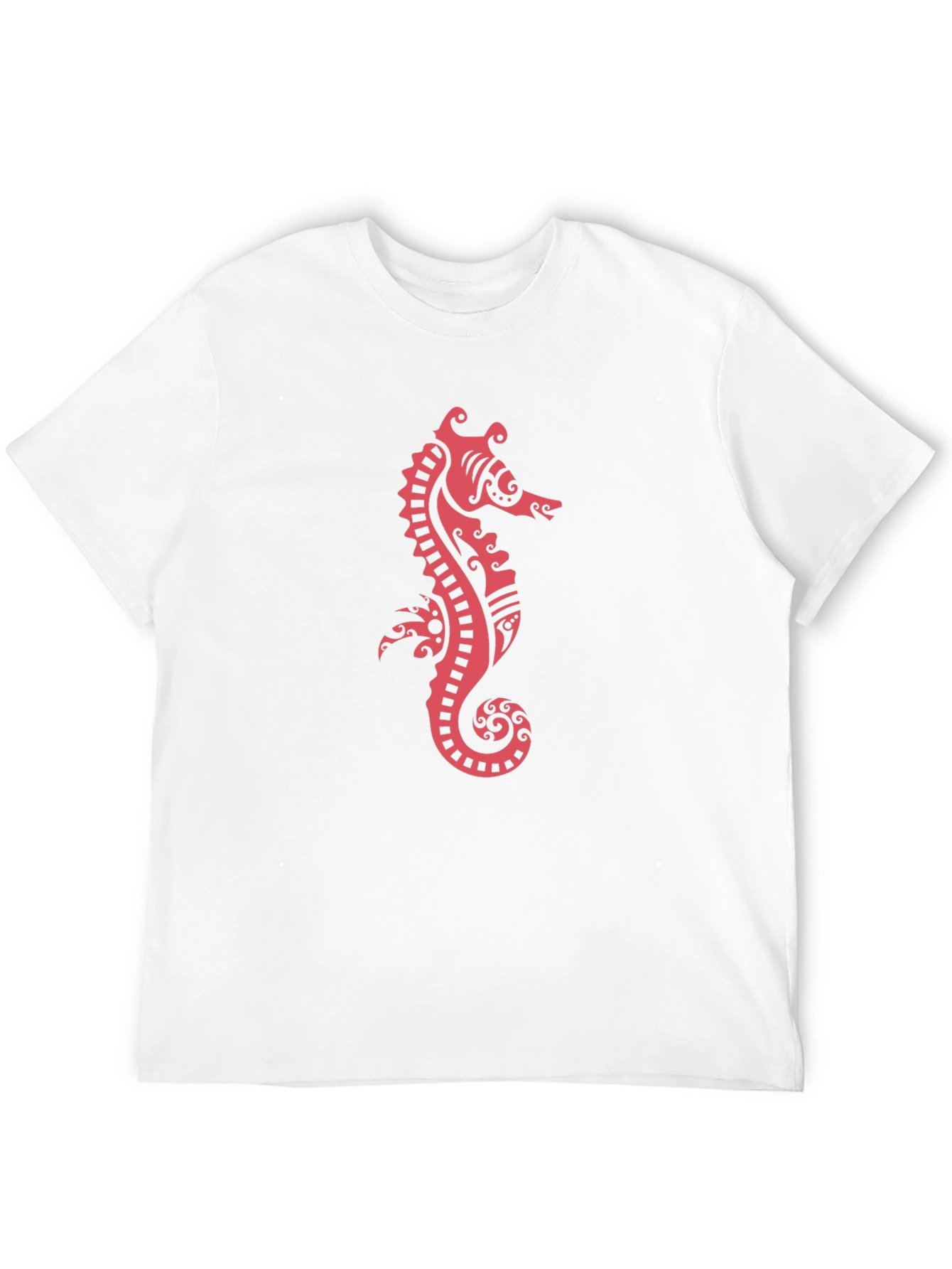 Black Tee with Red Seahorse Print