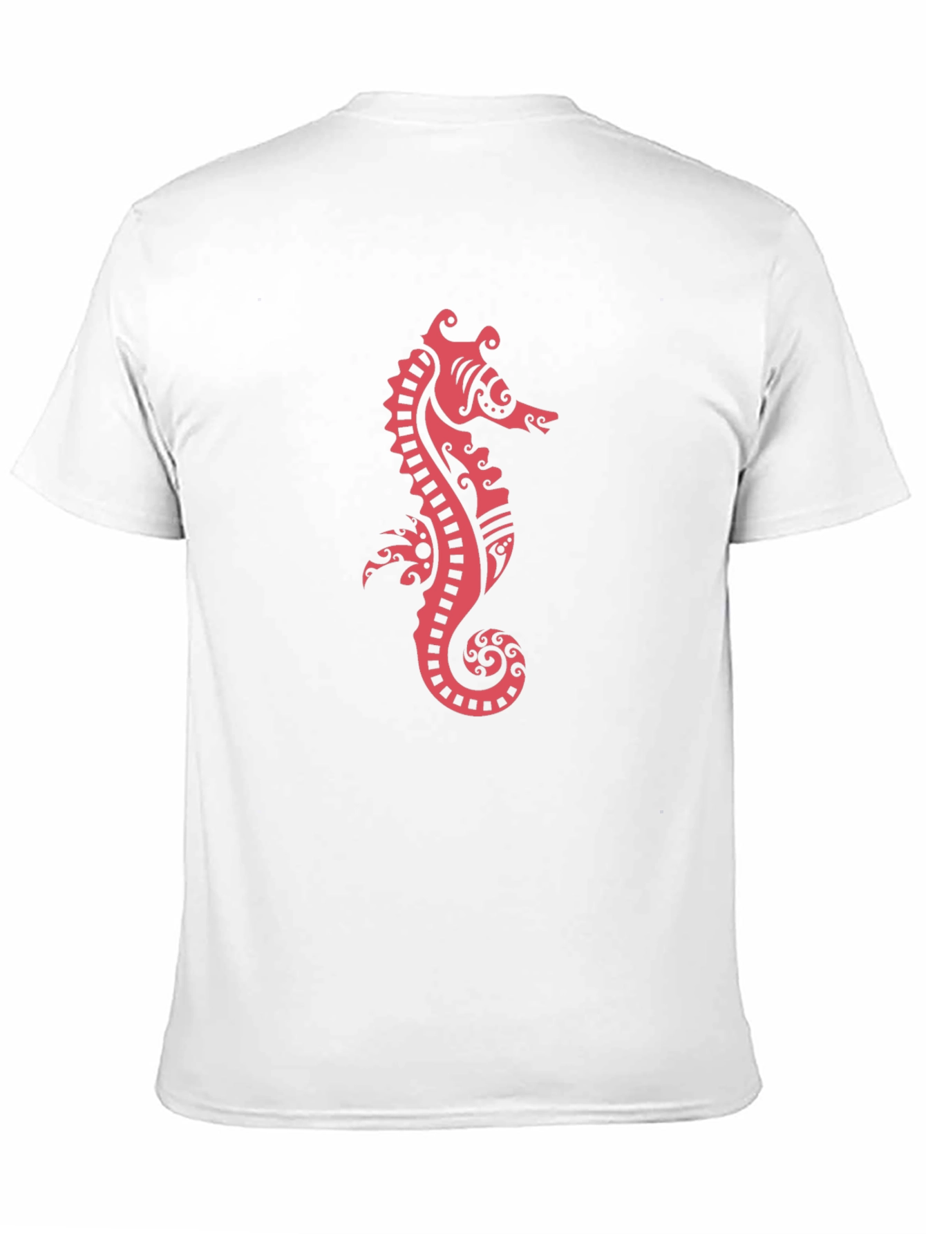 Black Tee with Red Seahorse Print