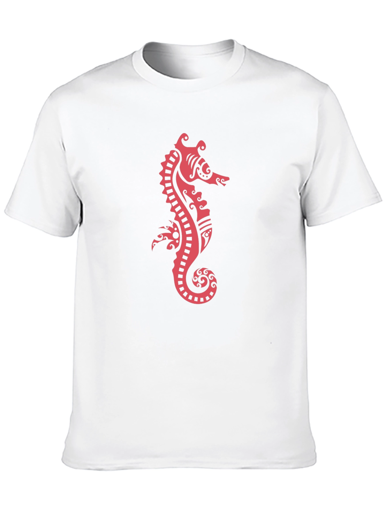 Black Tee with Red Seahorse Print