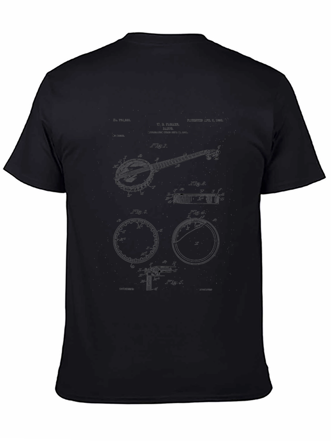 Banjo Patent Print Black T-Shirt