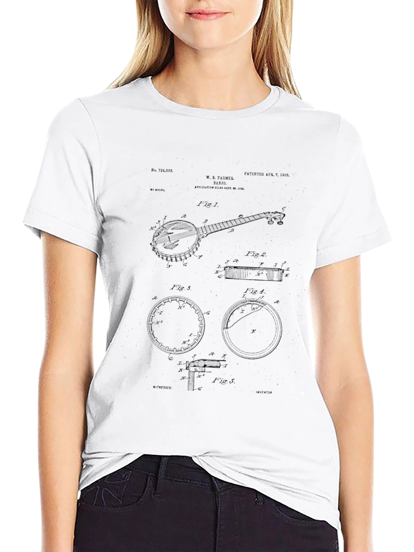 Banjo Patent Print Black T-Shirt