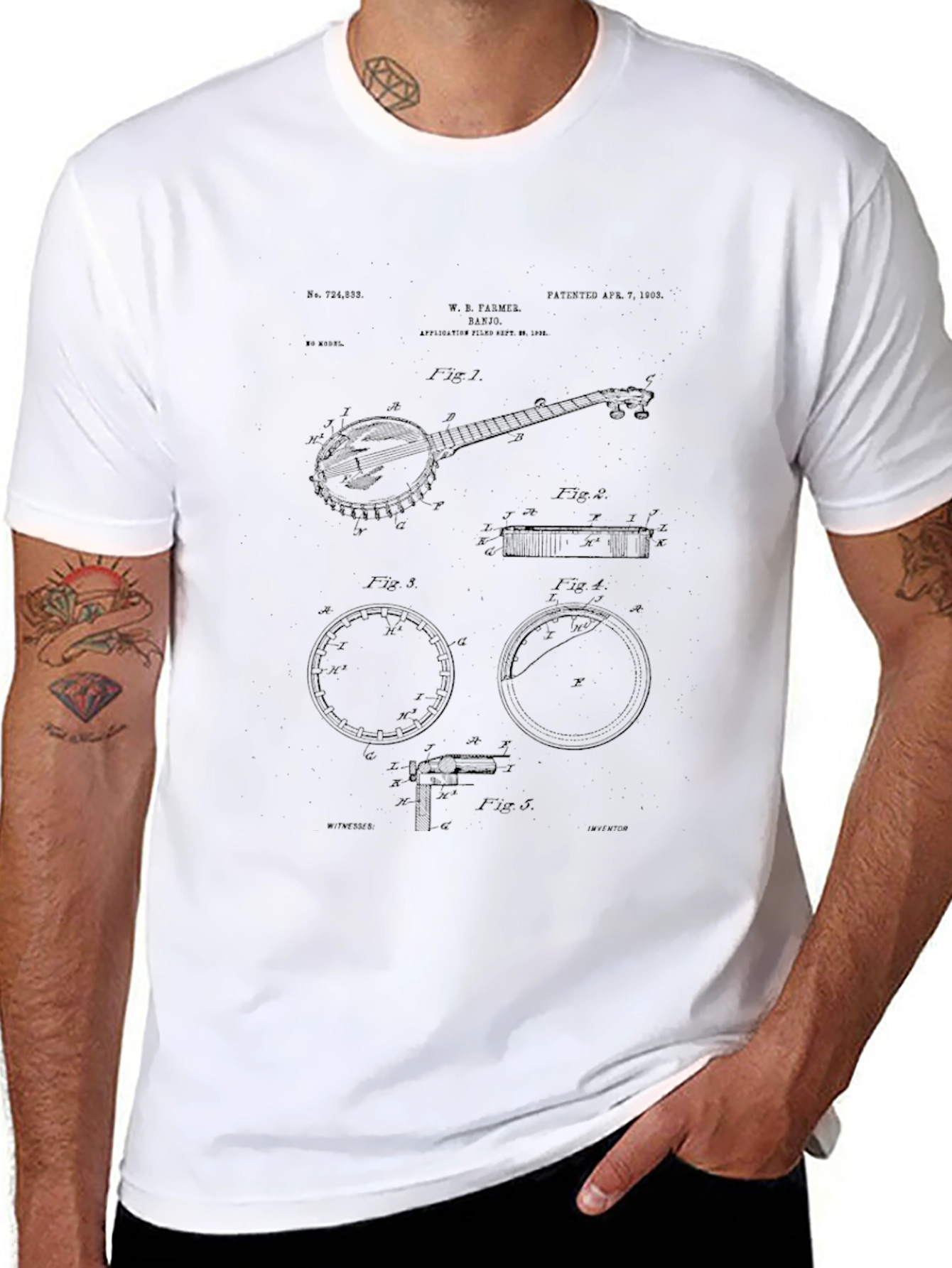 Banjo Patent Print Black T-Shirt