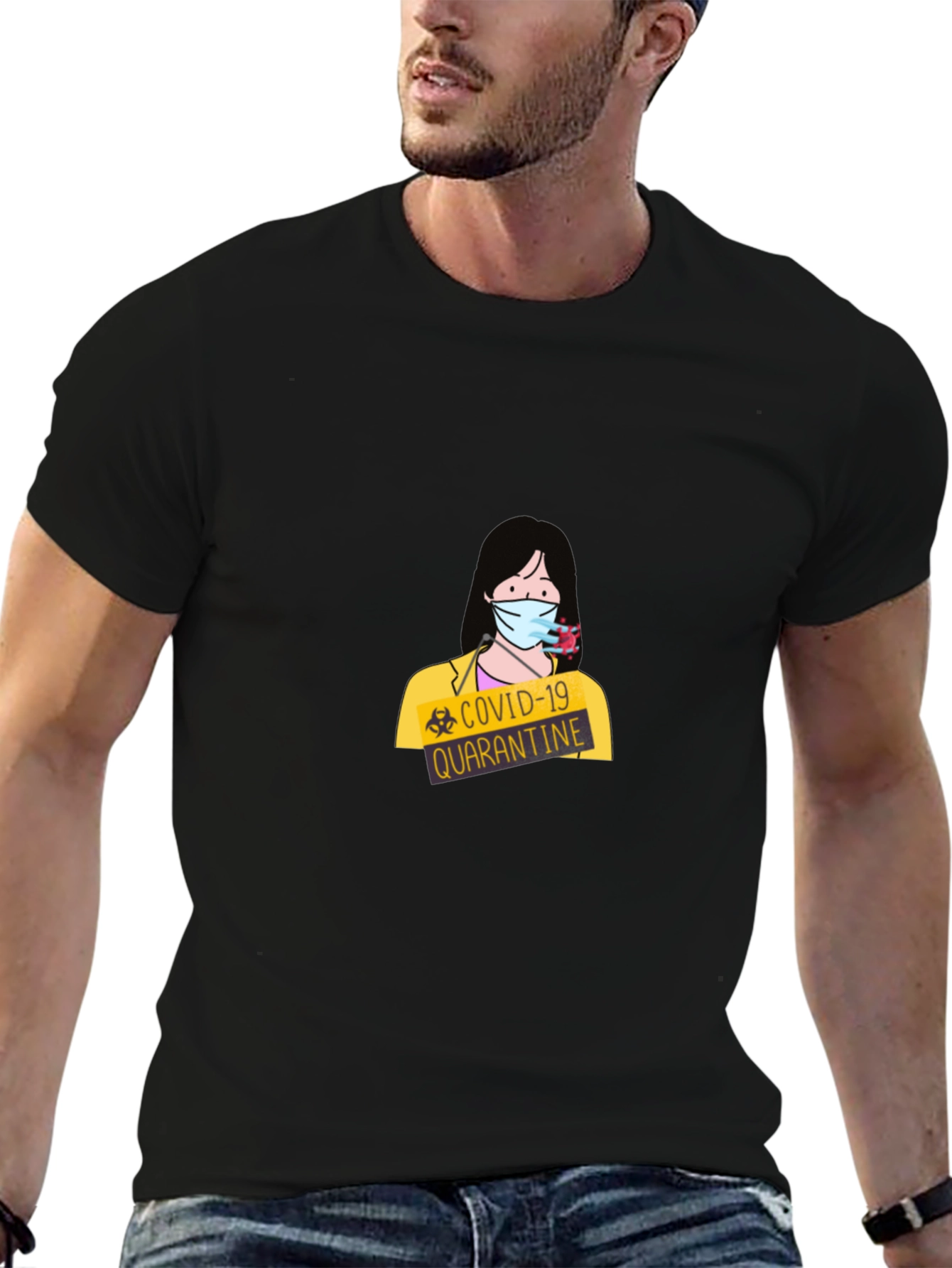 COVID-19 Quarantine Graphic T-Shirt - Black