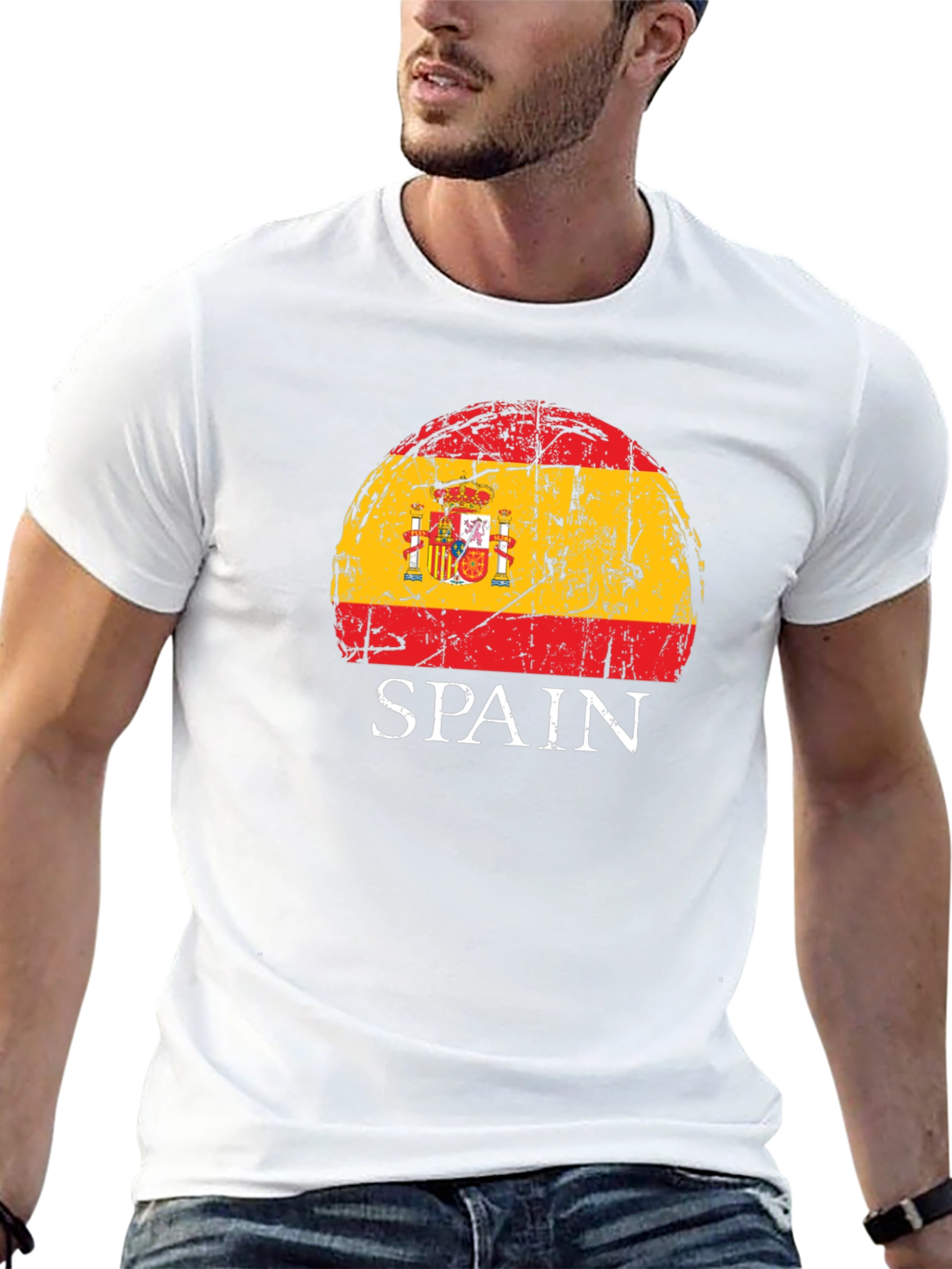 Spain Flag Distressed Graphic T-Shirt