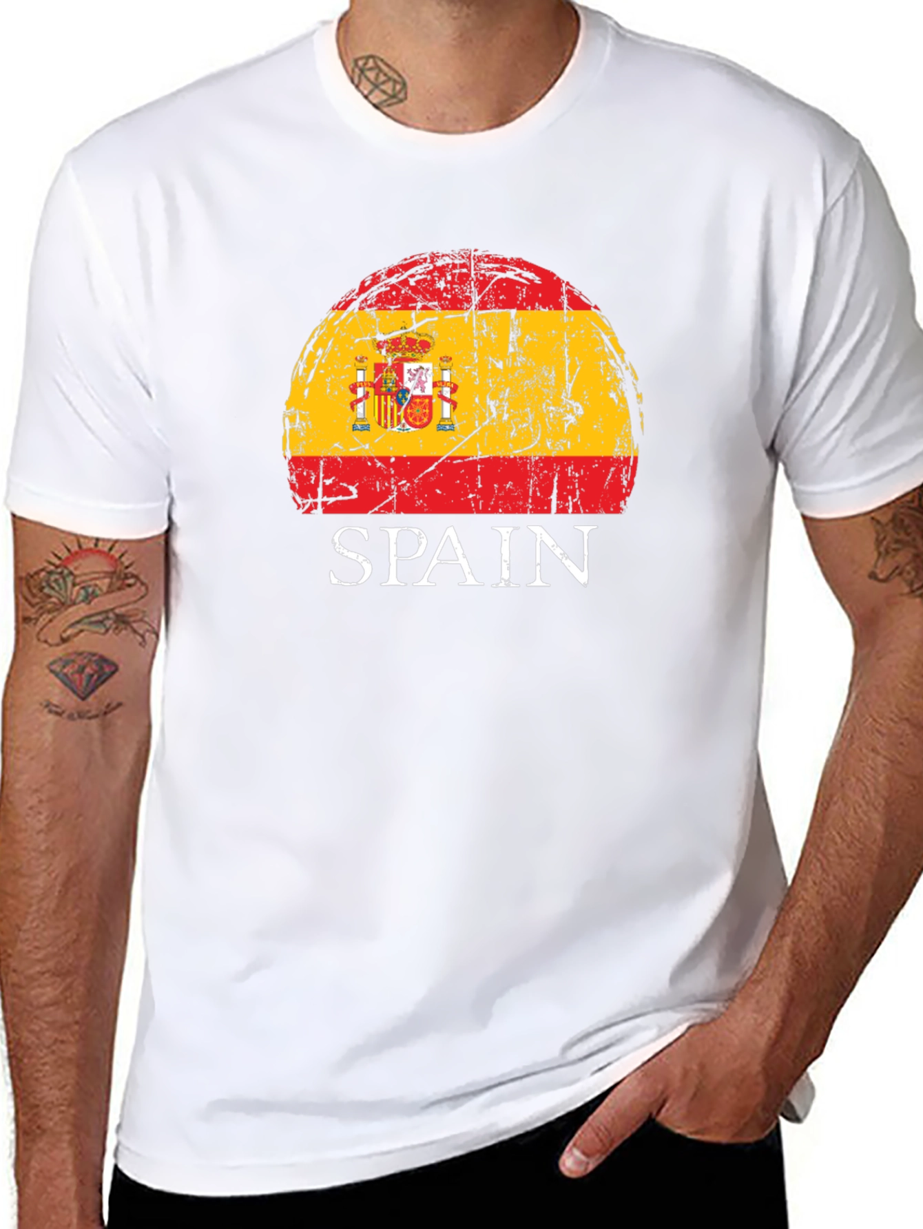 Spain Flag Distressed Graphic T-Shirt