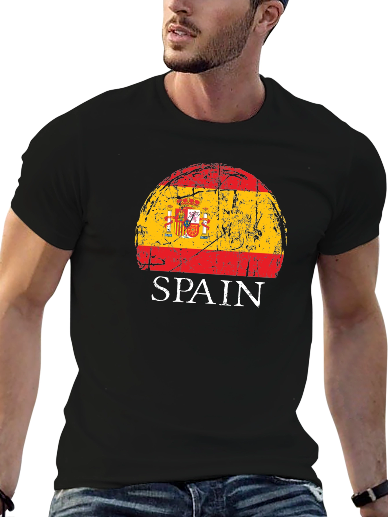 Spain Flag Distressed Graphic T-Shirt