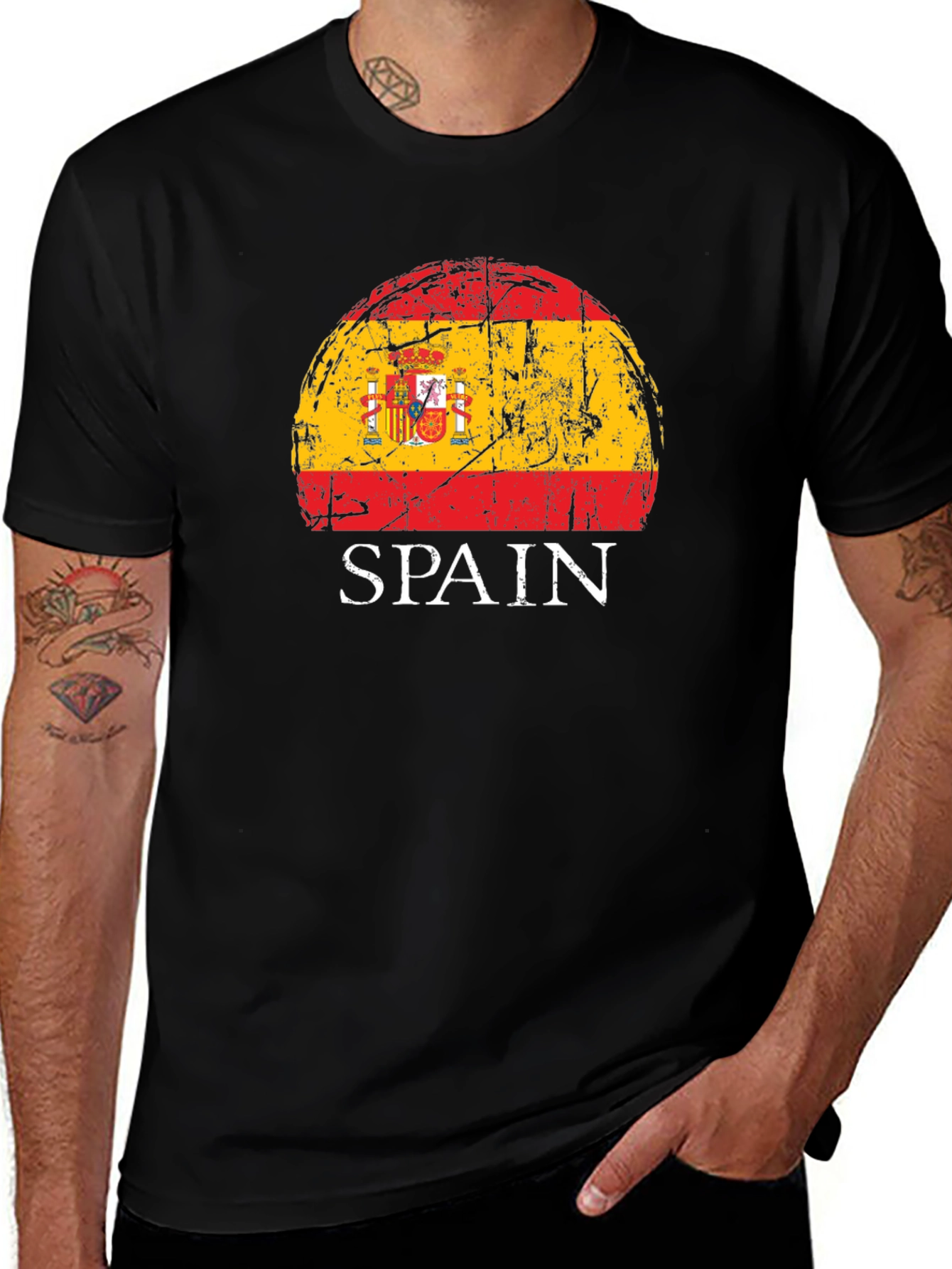 Spain Flag Distressed Graphic T-Shirt