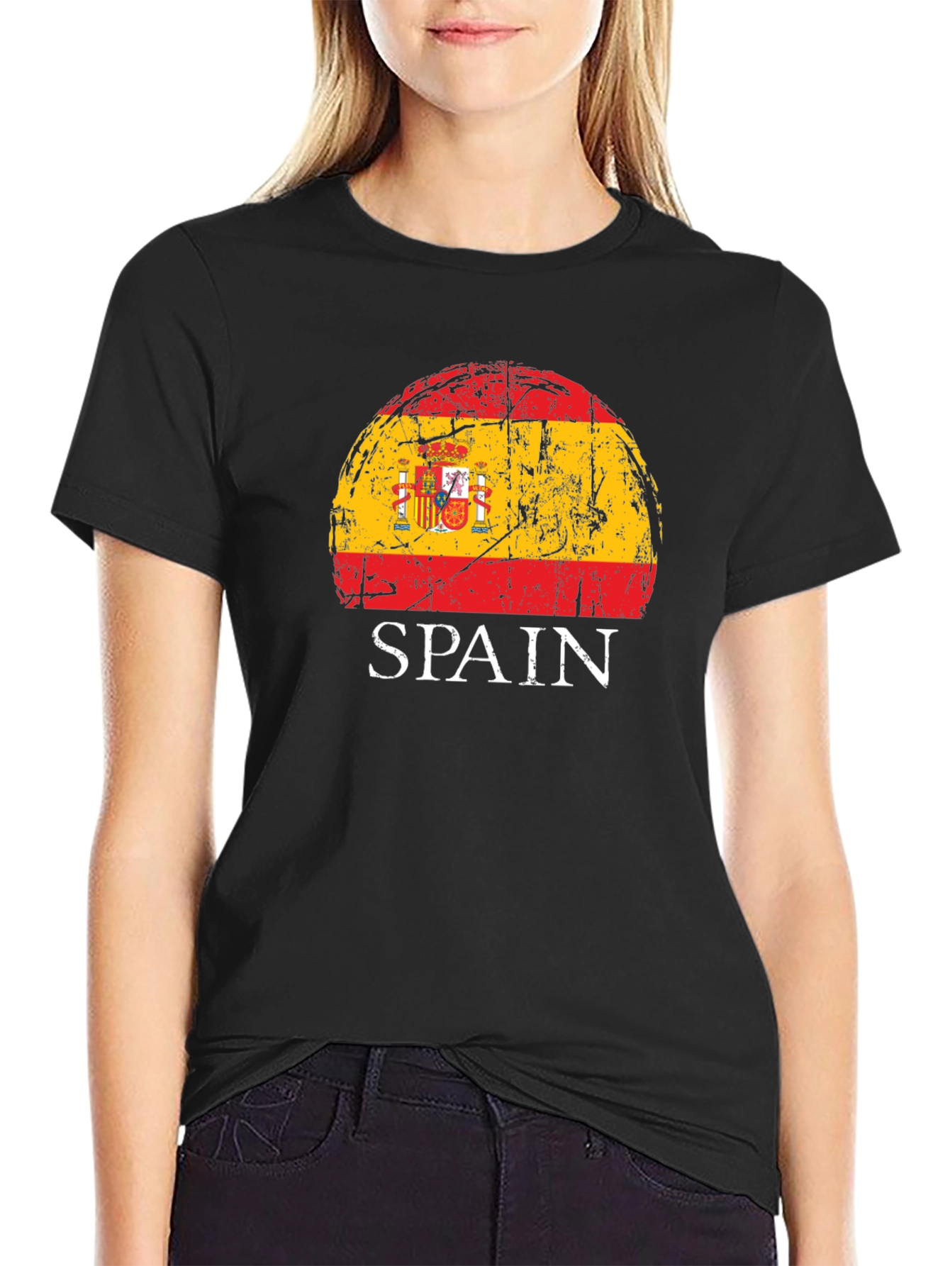 Spain Flag Distressed Graphic T-Shirt