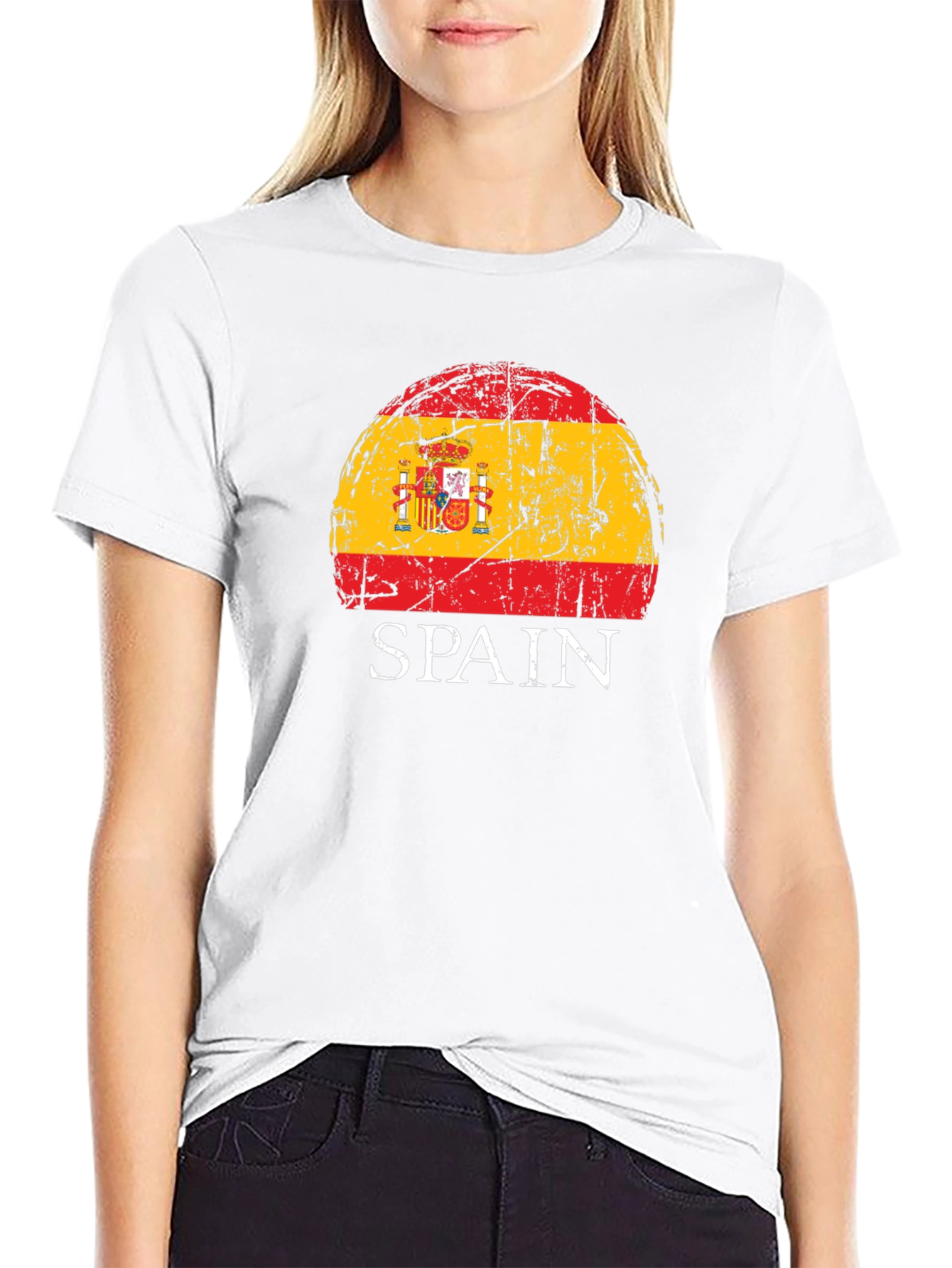 Spain Flag Distressed Graphic T-Shirt