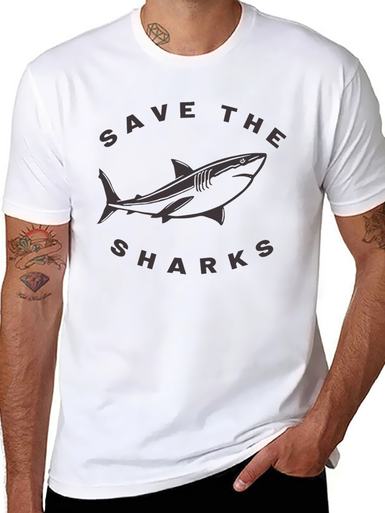 Save the Sharks Graphic Tee - Black Cotton T-Shirt