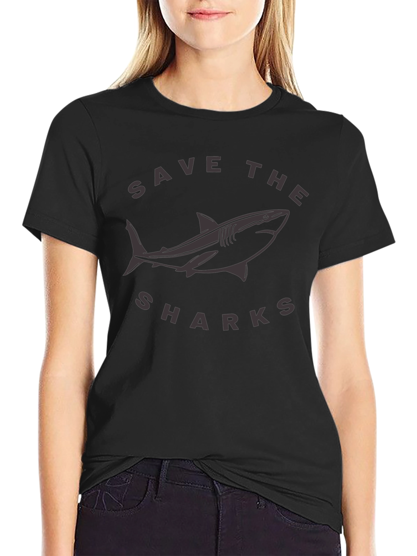 Save the Sharks Graphic Tee - Black Cotton T-Shirt