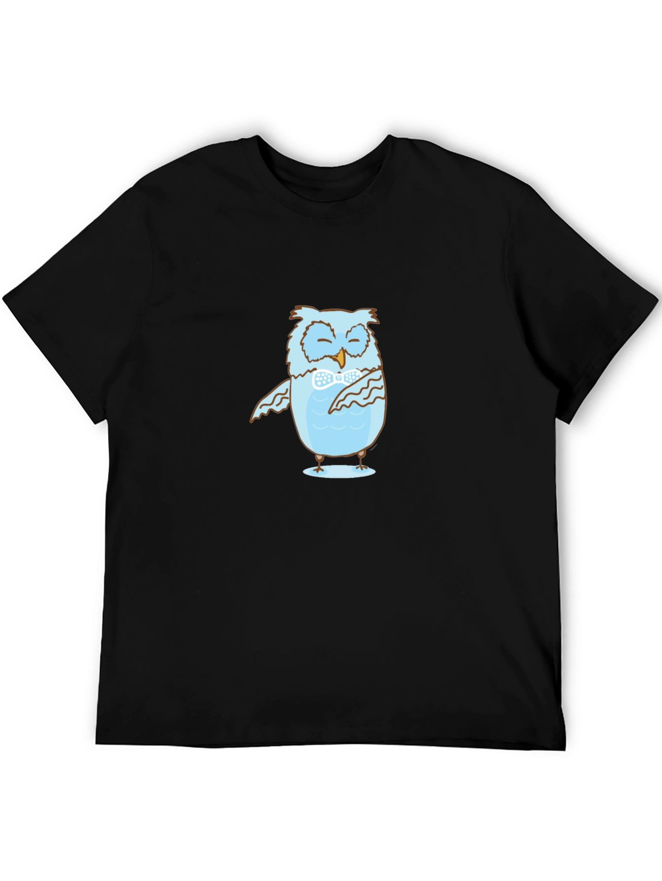 Mens Black T-Shirt with Blue Owl Design