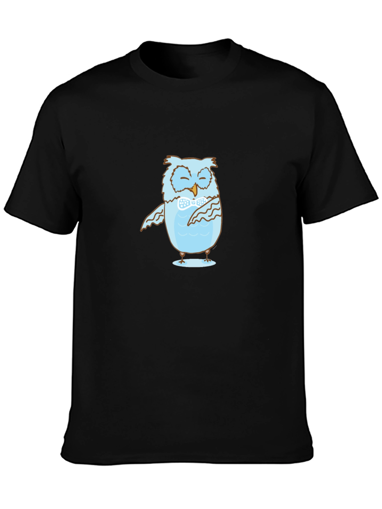 Mens Black T-Shirt with Blue Owl Design