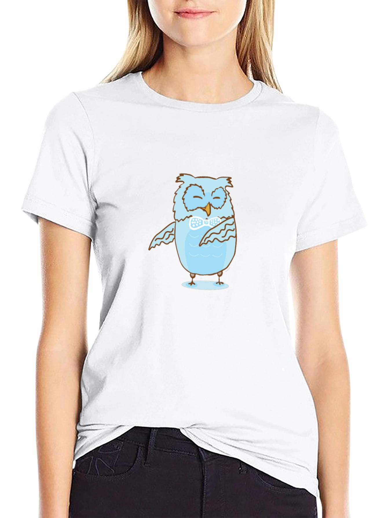 Mens Black T-Shirt with Blue Owl Design