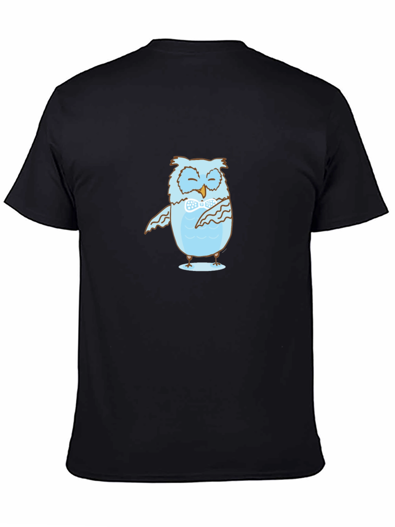 Mens Black T-Shirt with Blue Owl Design