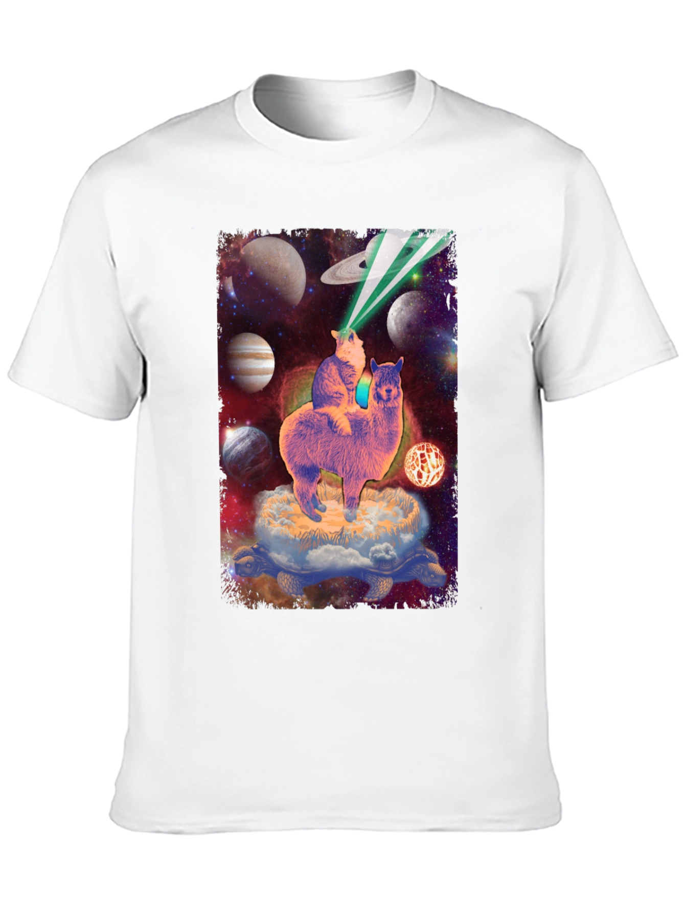 Cat Riding Llama Galaxy T-Shirt