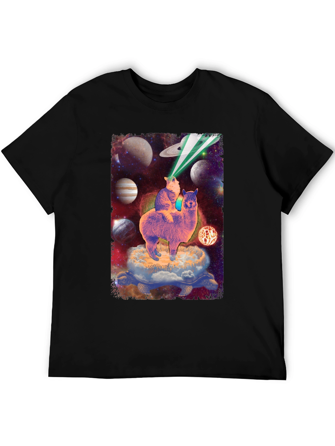 Cat Riding Llama Galaxy T-Shirt
