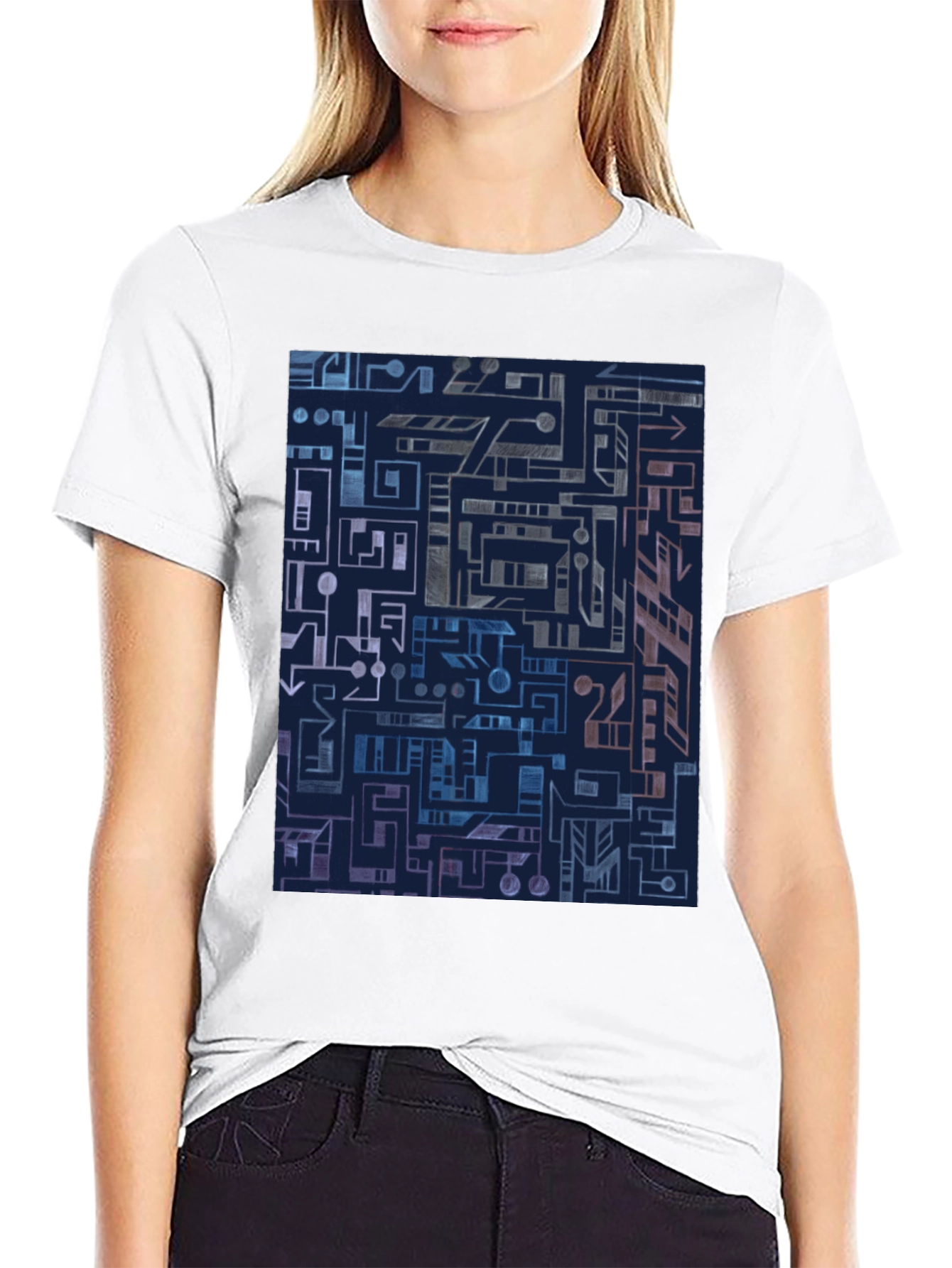Abstract Geometric Circuit Board Graphic Tee