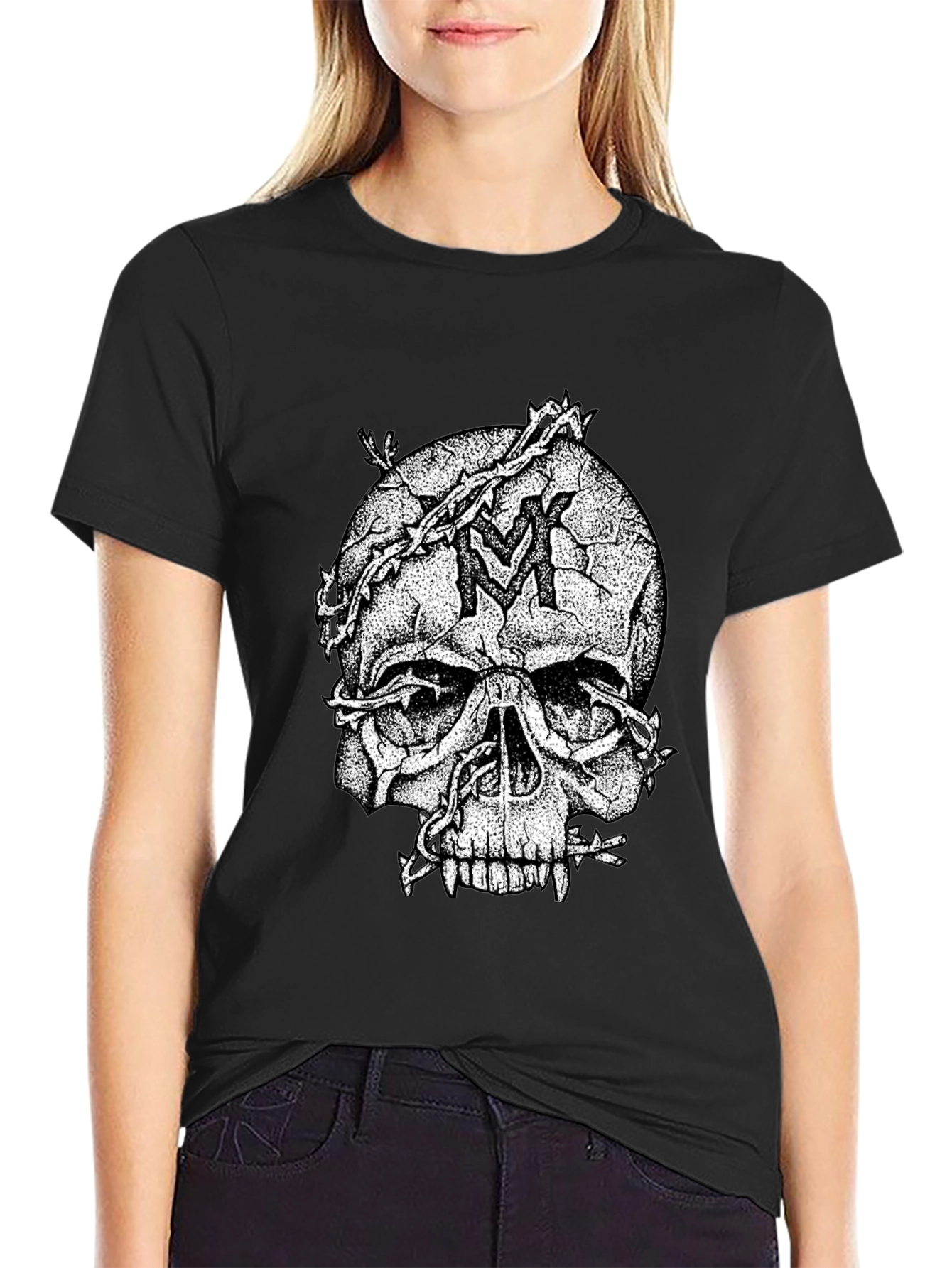 Skull & Vines Graphic Tee - Black