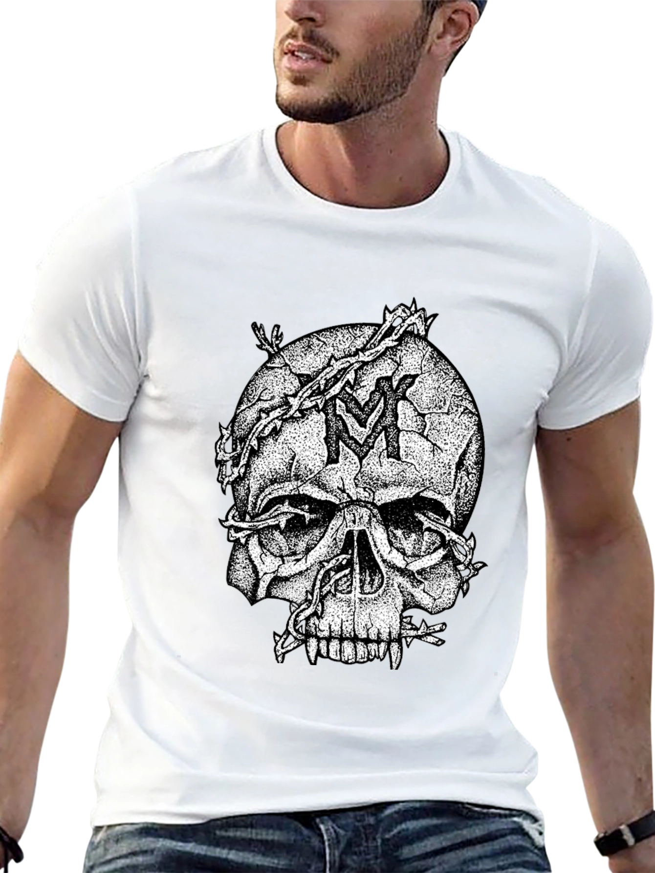 Skull & Vines Graphic Tee - Black