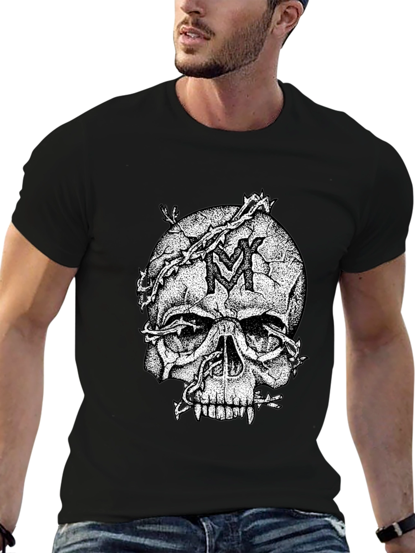 Skull & Vines Graphic Tee - Black