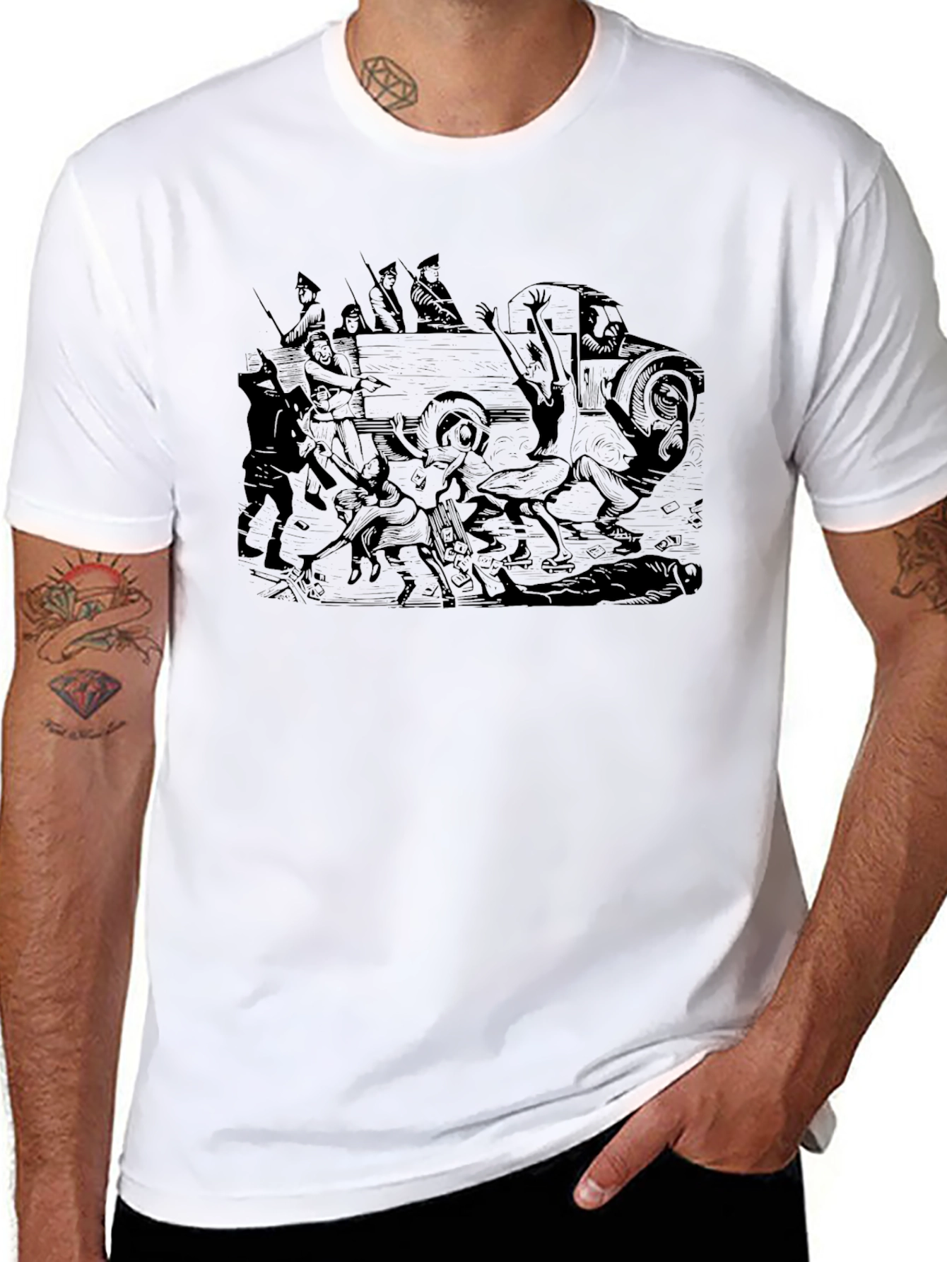 Chariot Race Graphic Tee - Black Cotton T-Shirt