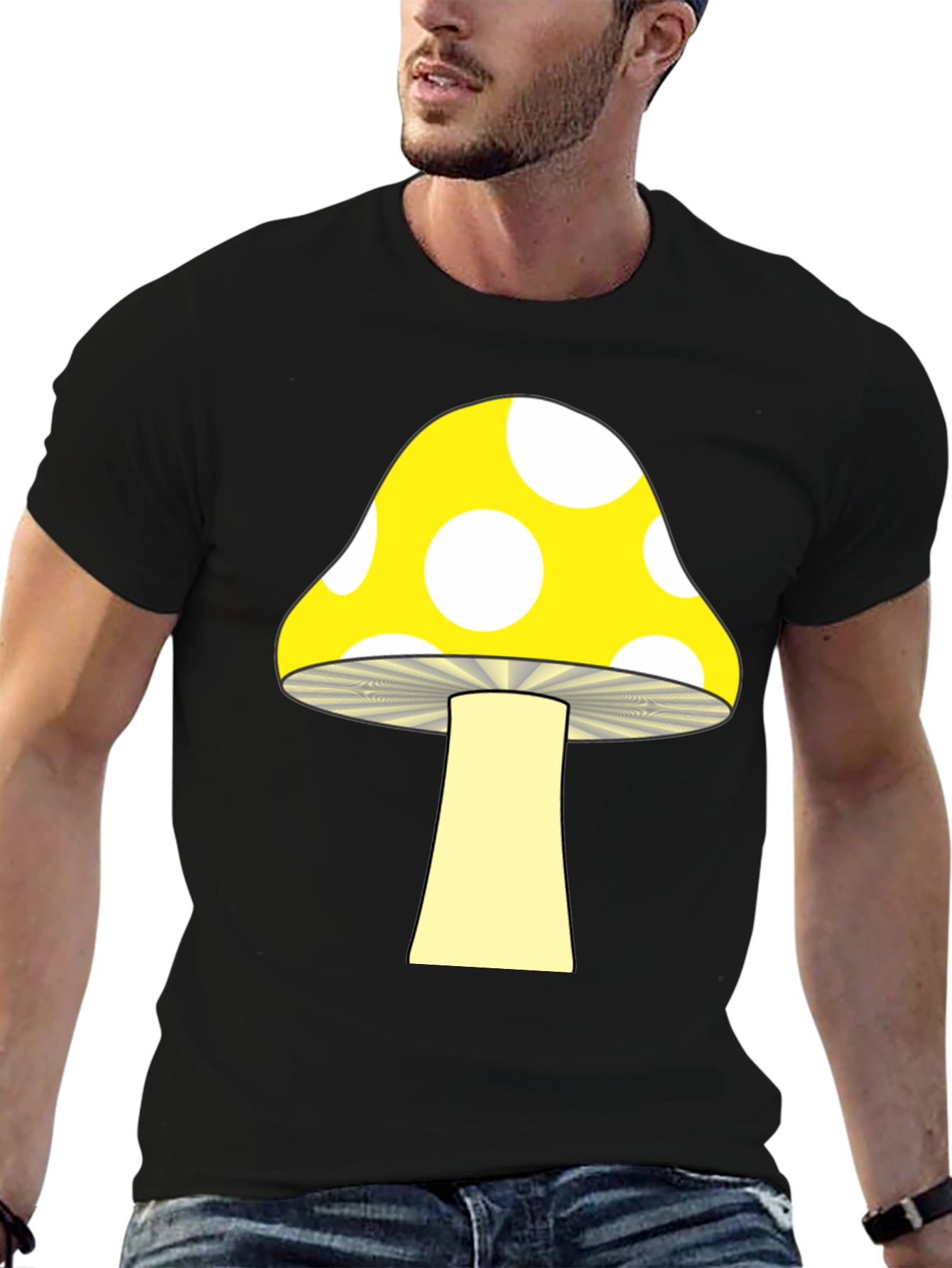 Mushroom Graphic Tee - Funky Black T-Shirt
