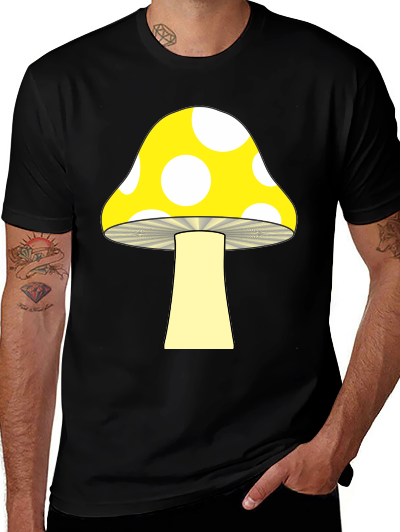 Mushroom Graphic Tee - Funky Black T-Shirt
