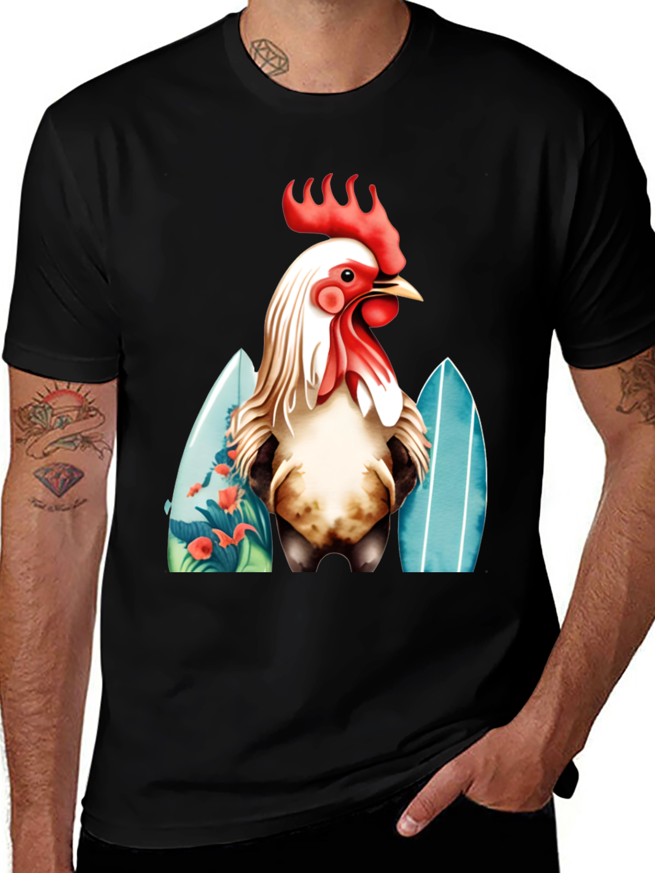 Rooster Surfboard Graphic T-Shirt