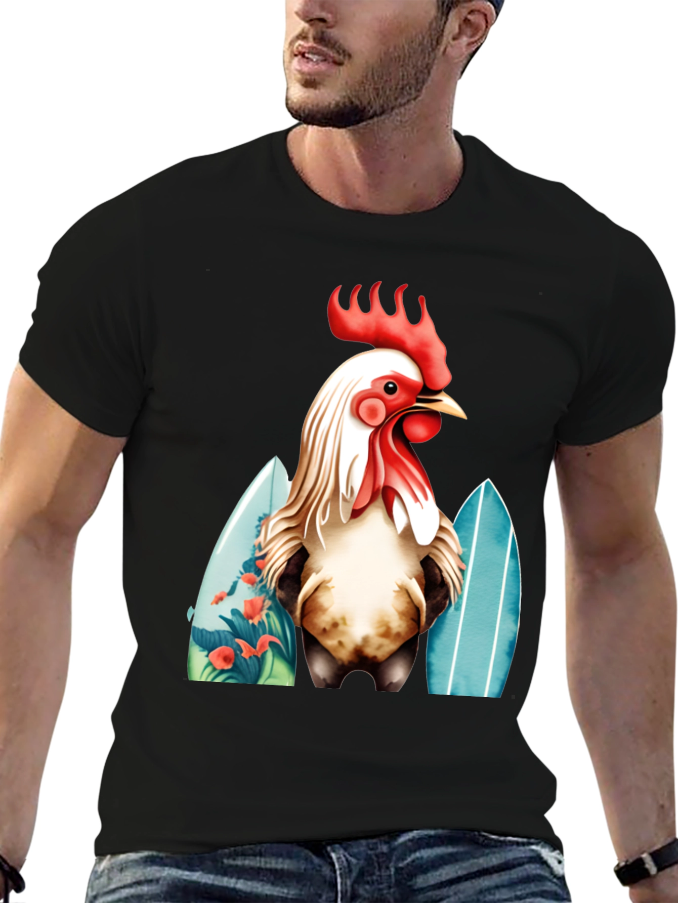 Rooster Surfboard Graphic T-Shirt